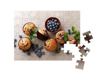 puzzleYOU Puzzle Blaubeer-Muffins mit frischen Beeren, 48 Puzzleteile, puzzleYOU-Kollektionen Küche, Kuchen, Essen und Trinken