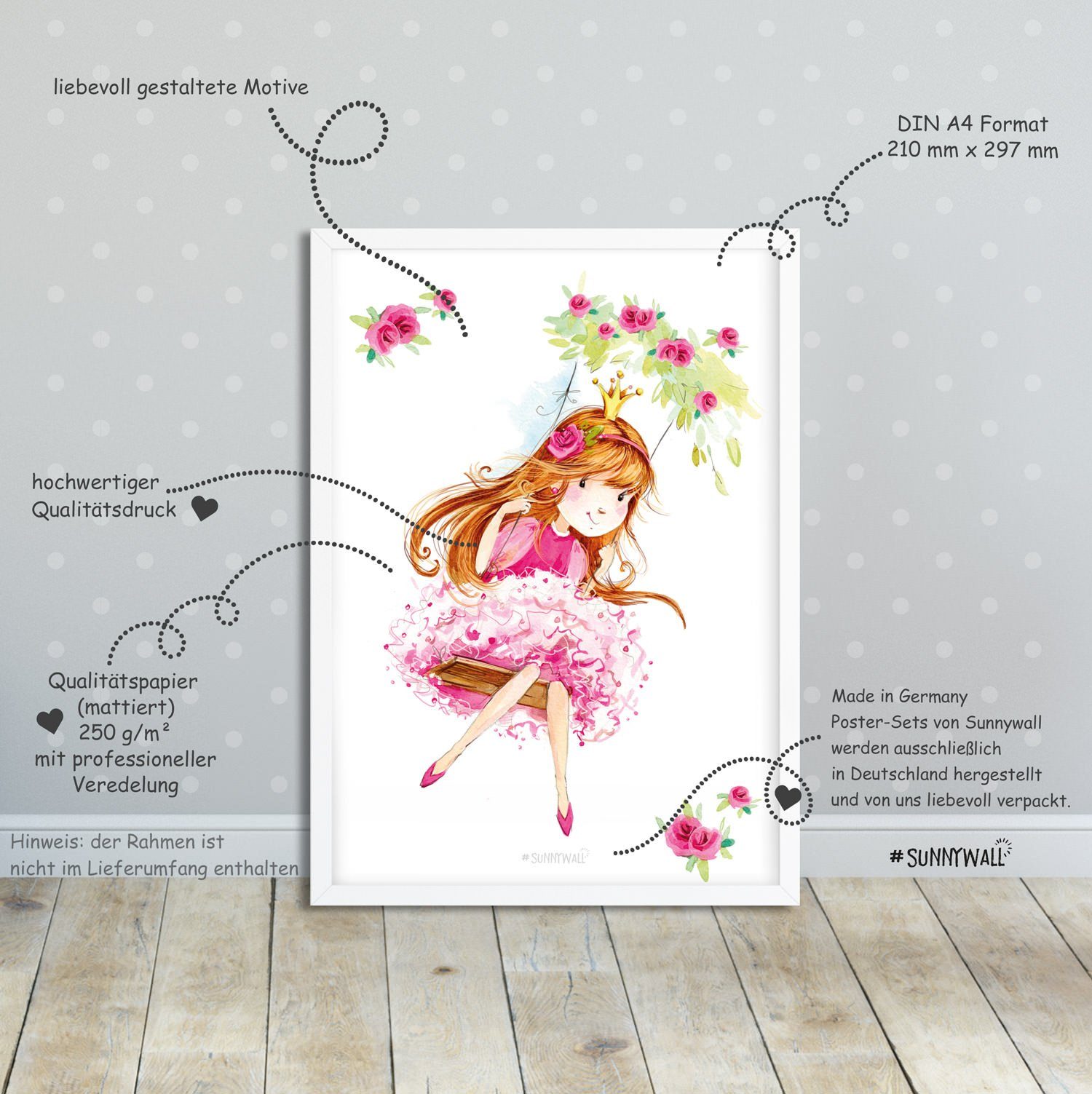 Sunnywall Poster Poster Kinderzimmer Prinzessin (3er Set), Prinzessin (Set, 3 St), ungerahmt
