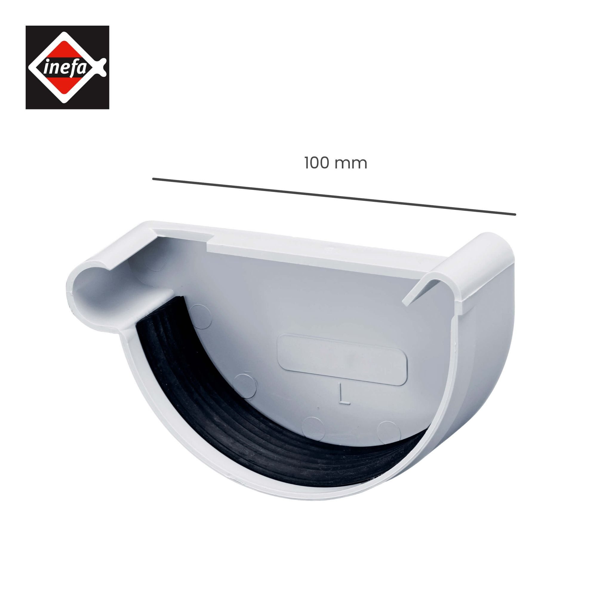 INEFA Dachrinne Rinnenendstück halbrund, NW 100. links, 1-St., Dachrinnen, Kunststoffrinne für Gartenhaus, Gewächshaus - Endstück