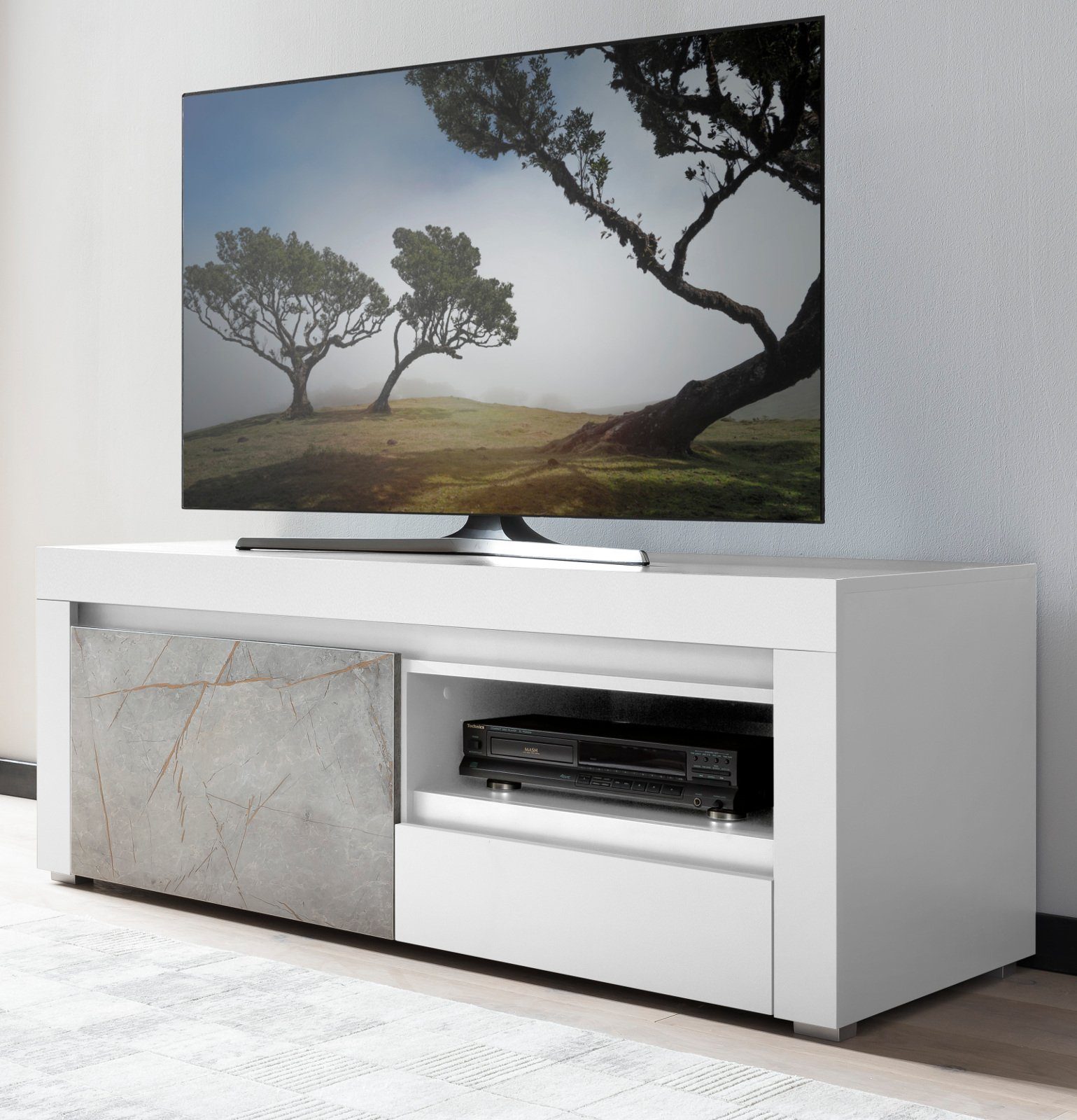 Furn.Design Lowboard Airen (TV Unterschrank in weiß oder Anthrazit, 140 x  50 cm), mit Marmor Optik