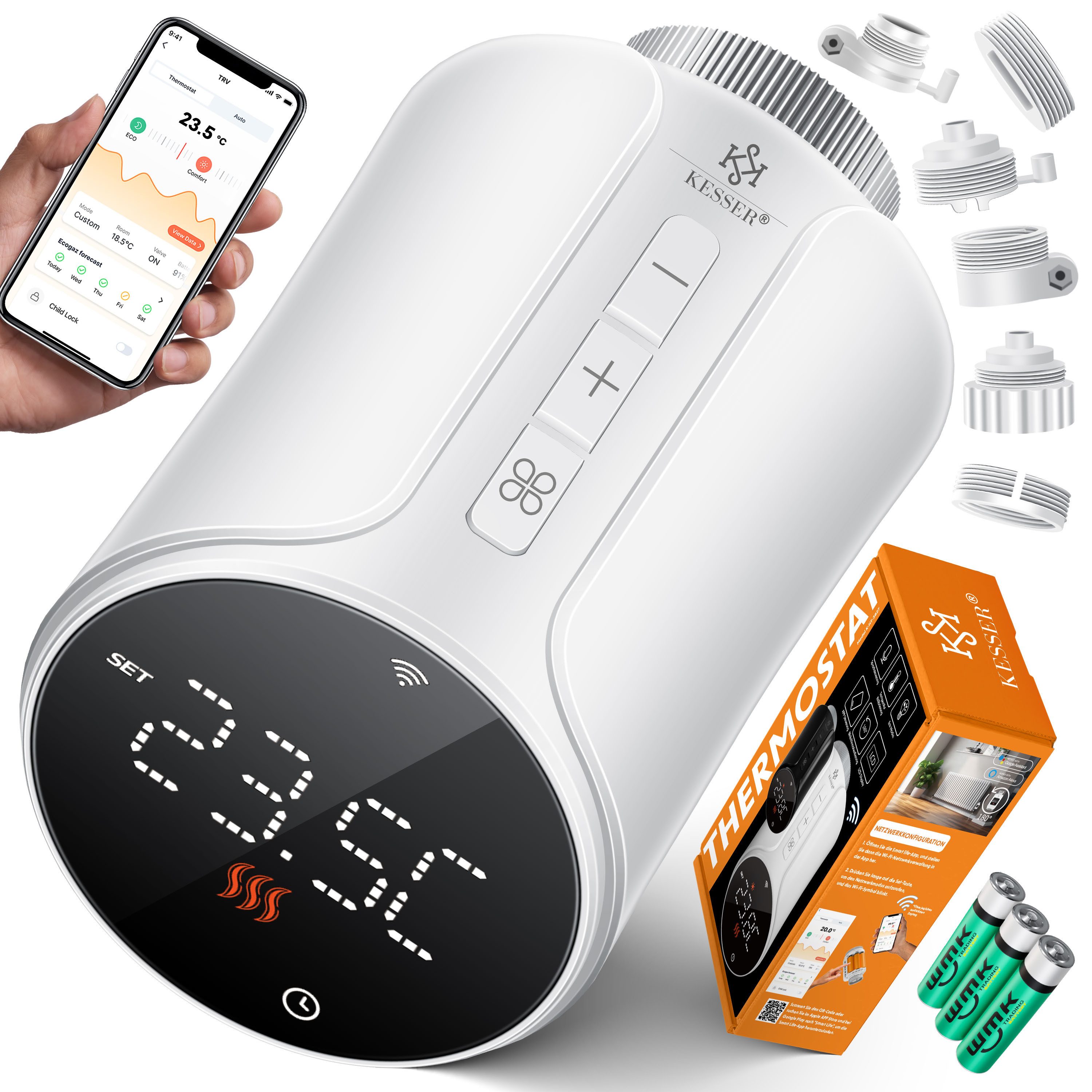 KESSER Heizkörperthermostat, Heizungsregler Smart Home Heizungssteuerung mit WLAN & APP Steuerung