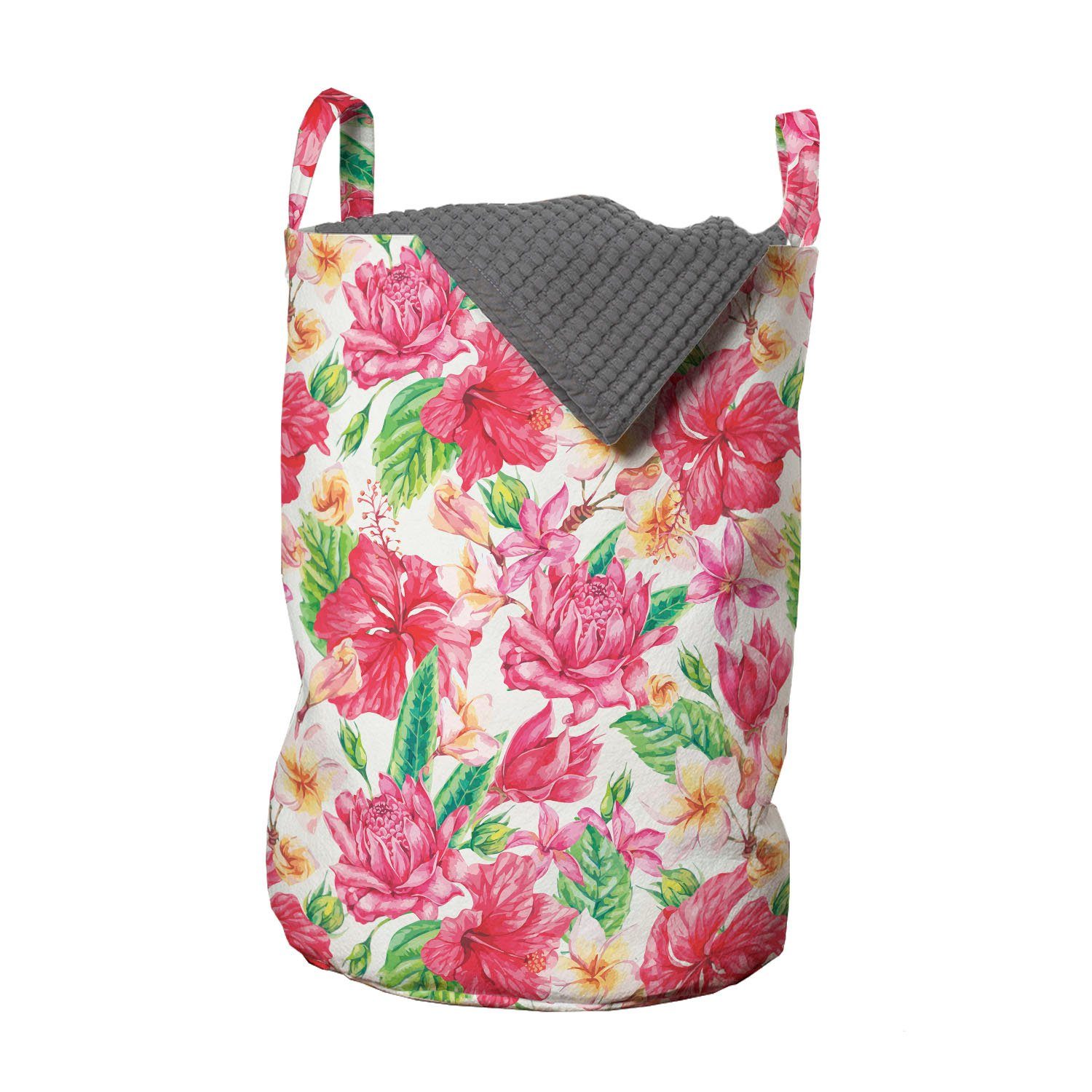 Abakuhaus Wäschesäckchen Wäschekorb mit Griffen Kordelzugverschluss für Waschsalons, Hibiskus Sommer tropische Blumen