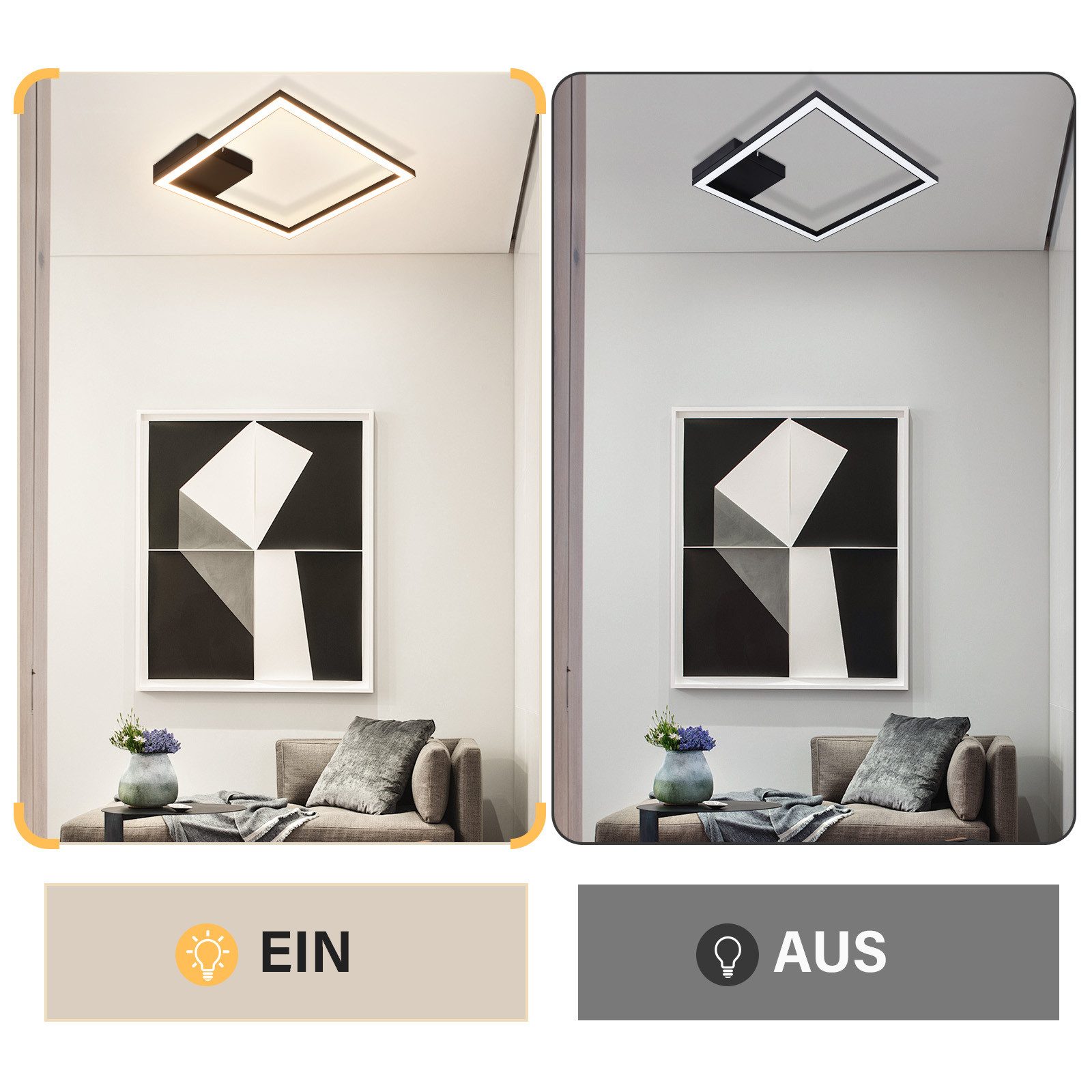 ZMH LED Deckenleuchte Wohnzimmer Schwarz/Weiß Quadratisch Flurlampe Modern günstig online kaufen