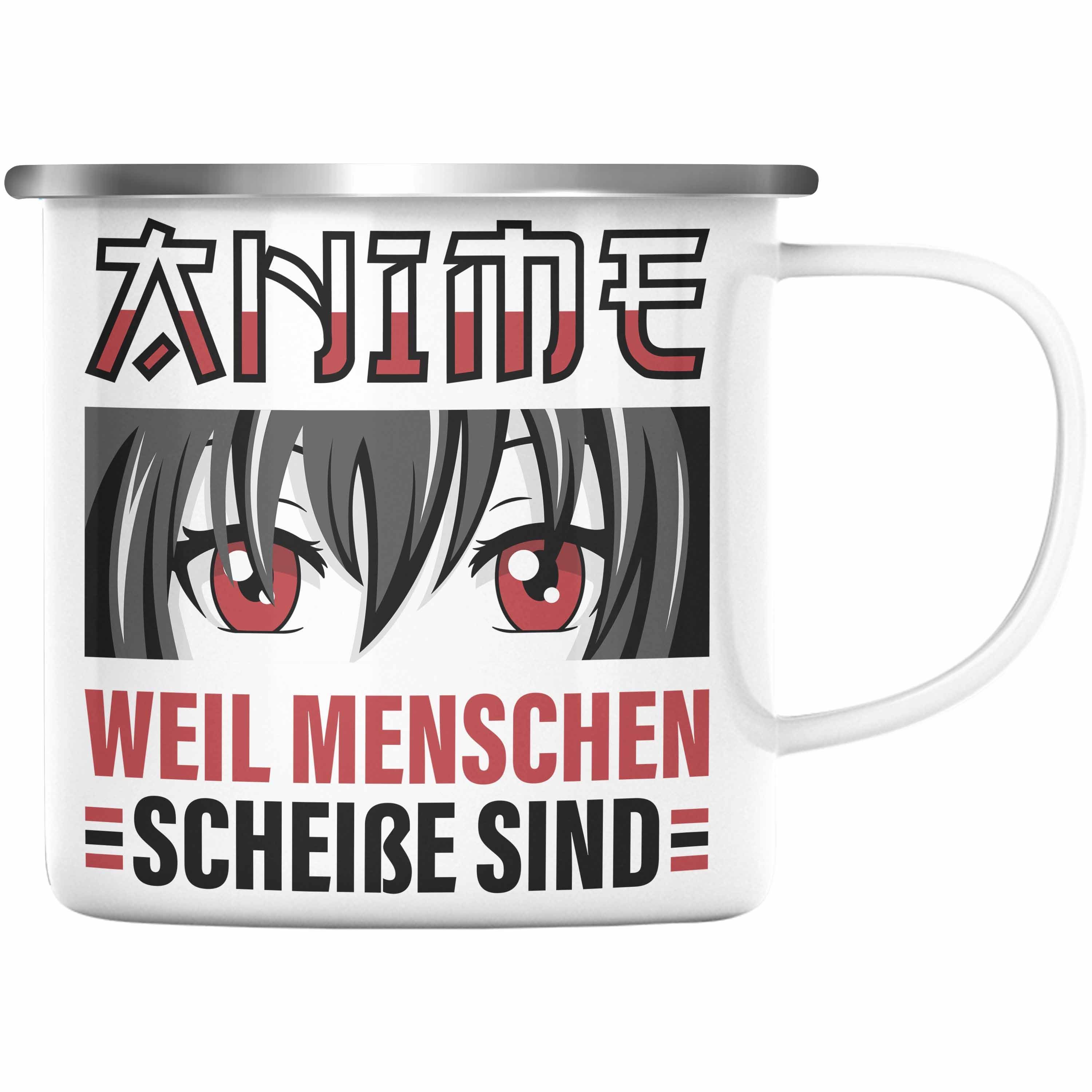 Emaille Spruch Anime Thermotasse Tasse Trendation KaffeeEmaille Geschenk Tasse - Silber Trendation