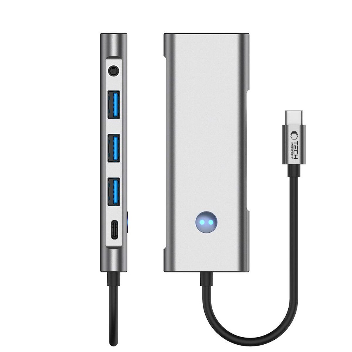 TECH PROTECT HB04 USB-Adapter USB-C zu USB-A 2.0, USB-A 3.0, USB-C (Power Delivery), USB-C (Daten), HDMI, SD, TF (microSD), 3,5-mm-Audio, 9-in-1 USB-C Adapter mit HDMI 4K, SD/TF, Audio und 100W PD
