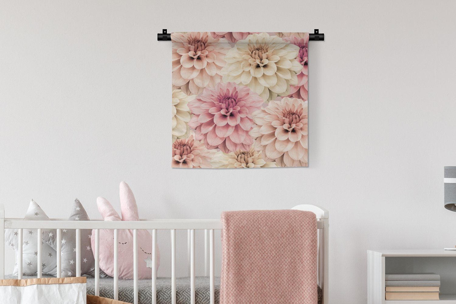 Rosa - Kinderzimmer Schlafzimmer, - MuchoWow Blumen Kleid, für Wandbehang, Wanddekoobjekt - Natur, Wanddeko Wohnzimmer, Weiß