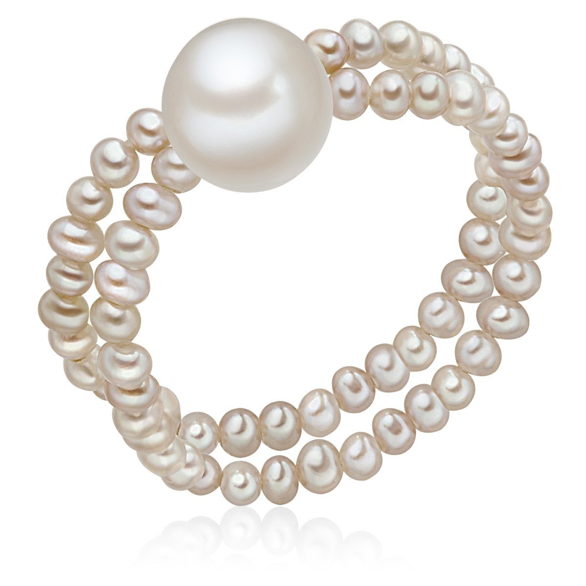 Süßwasser-Zuchtperlen weiß, Perlenring Pearls mit beige Valero