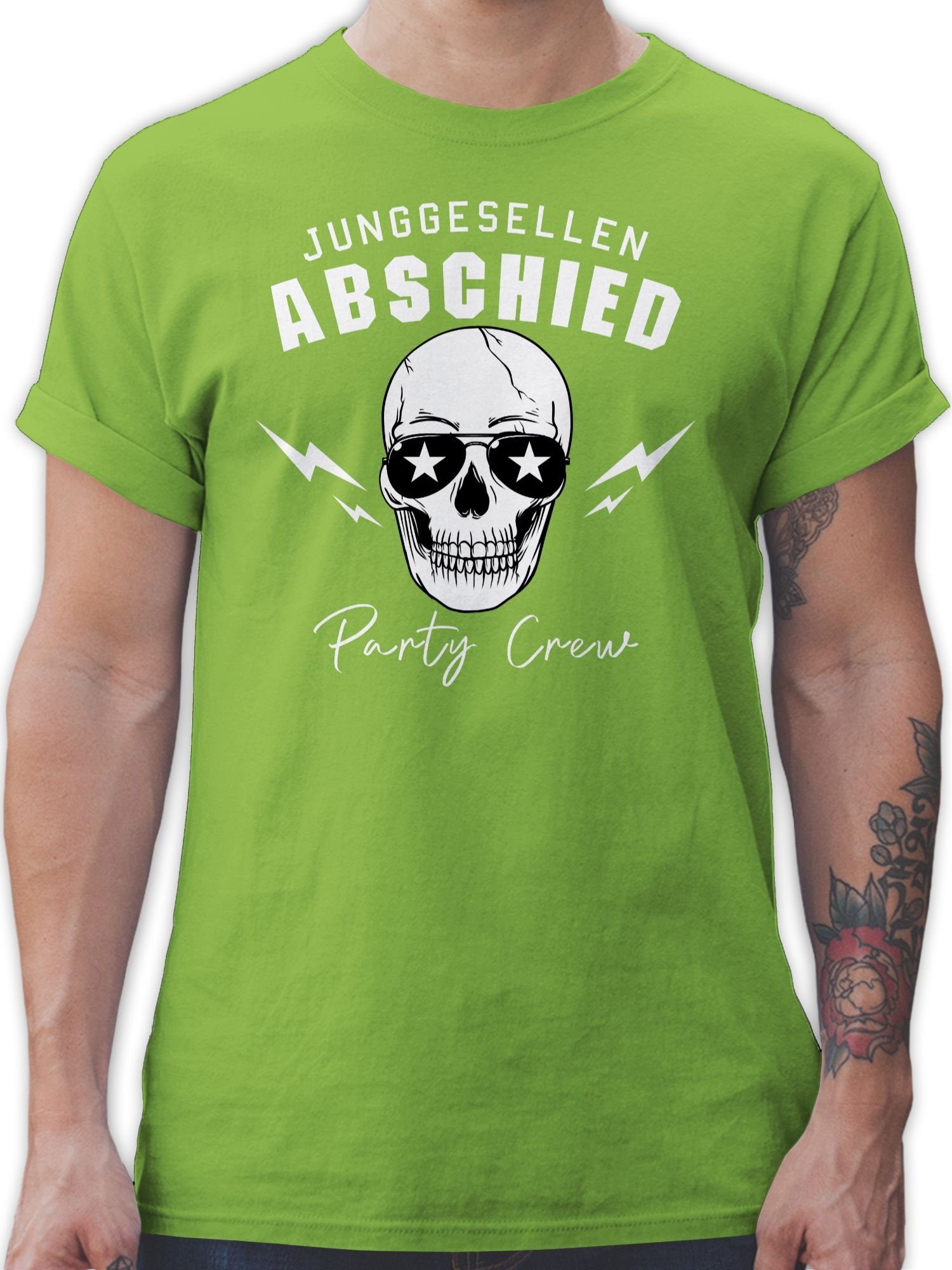 Shirtracer T-Shirt Junggesellen Abschied Party Crew Totenkopf weiß JGA Männer 02 Hellgrün