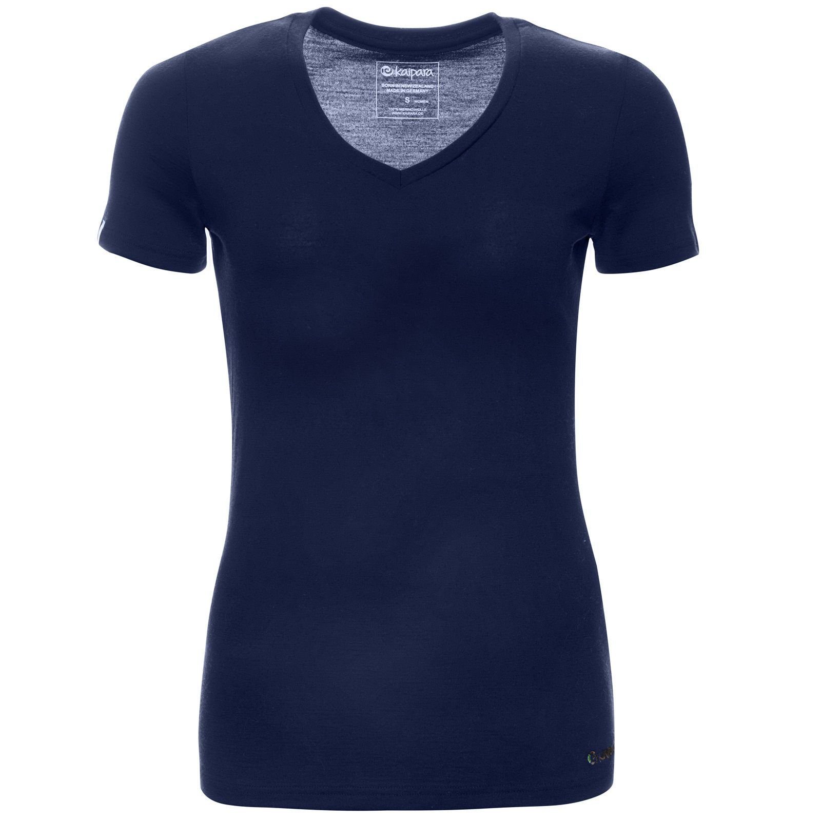 Kaipara - Merino Sportswear Unterhemd Merino Damen-Unterhemd Kurzarm Slimfit V-Neck 200g warm (1-St) aus reiner Merinowolle Made in Germany Blau