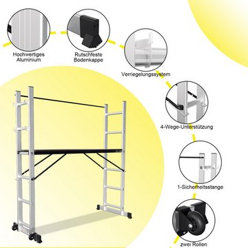 Randaco Arbeitsgerüst Arbeitsgerüst 2x6 Stufen 4in1 Leitergerüst Alu Stehleiter bis 150 kg