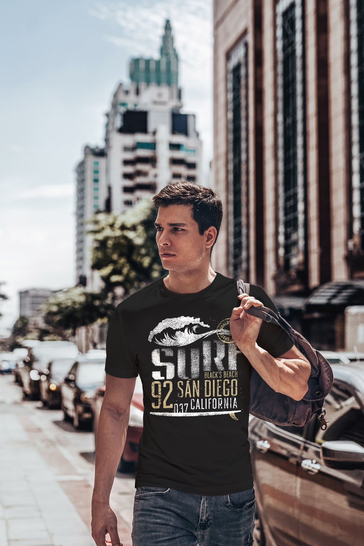 Neverless Print-Shirt Herren mit California Surf Welle Streetstyle Print T-Shirt Fashion Aufdruck San Neverless® Diego