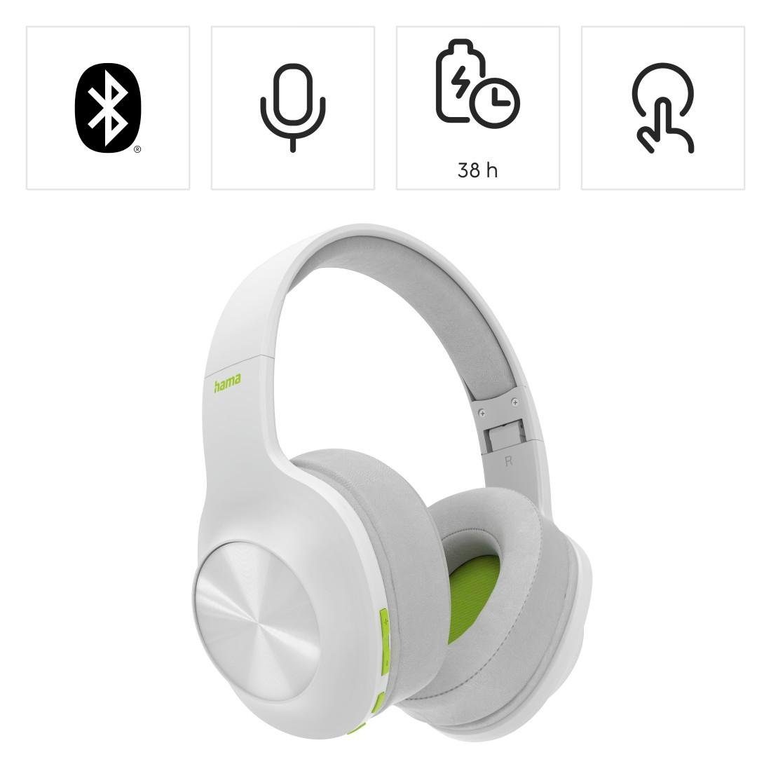 Bluetooth Bluetooth-Kopfhörer Headset) Kabel, HFP, Google Ear Kopfhörer weiß kabellos Over Assistant, Bass faltbar Bluetooth, Bluetooth, (Sprachsteuerung, A2DP HSP, Hama Bluetooth® Boost, AVRCP ohne Siri,