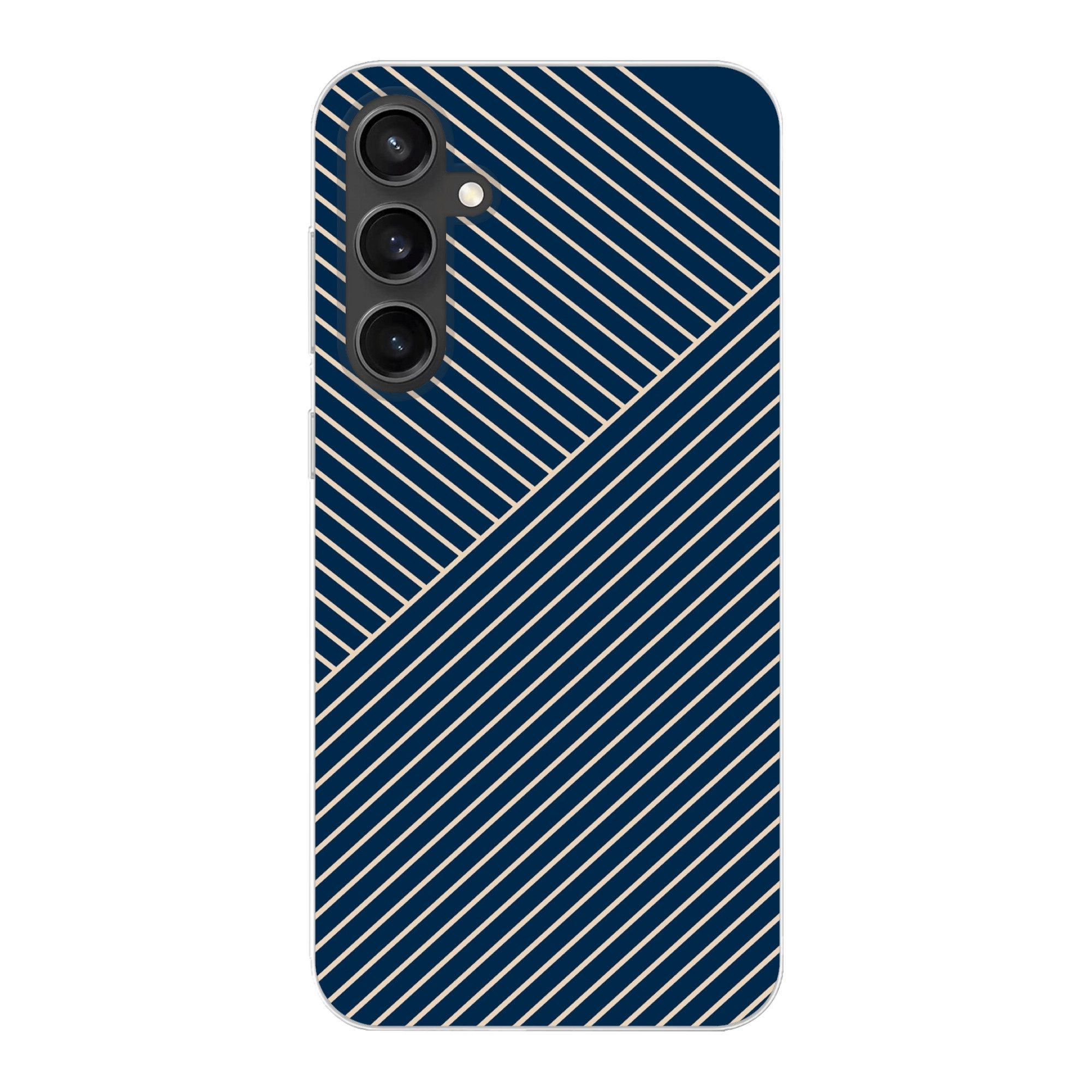 MuchoWow Handyhülle für Samsung Galaxy S23 FE Linien - Abstrakt - Blau - Weiß - Minimalist