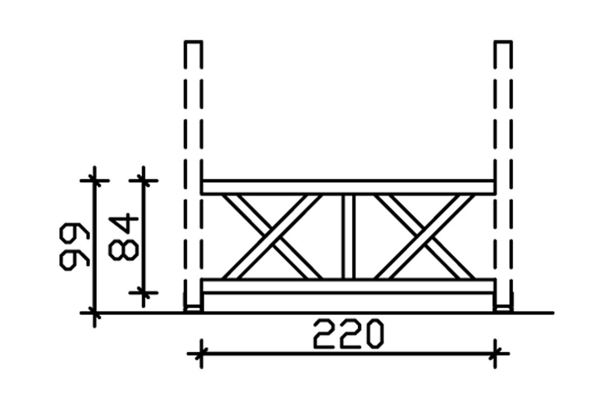 Thumbnail - Skanholz Brüstungsgeländer Andreaskreuz, 220 cm Länge, 84 cm Höhe, für die Front