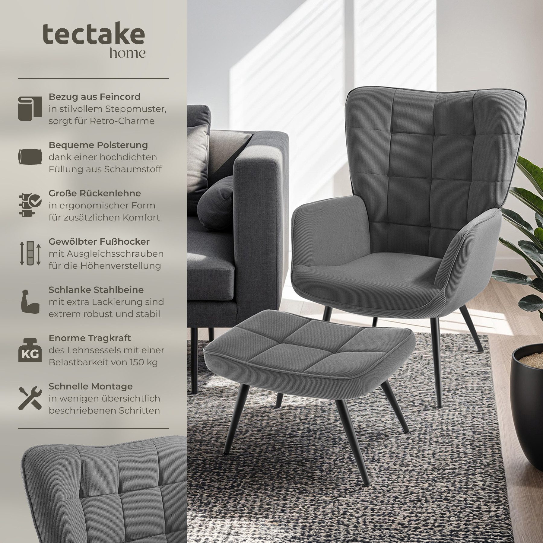 tectake Relaxsessel Sessel Hygge gepolstert inklusive günstig online kaufen