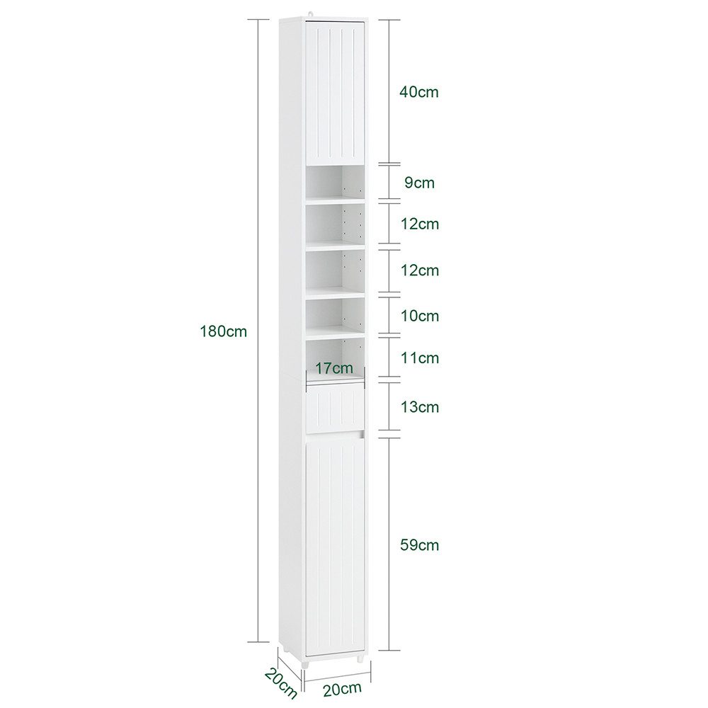 SoBuy Hochschrank BZR160, Badzimmerschrank schmal, Badezimmer Hochschrank mit 5 Fächern Badschrank Badregal mit 1 Schublade und Türen Badezimmer – Bild 4 von 5