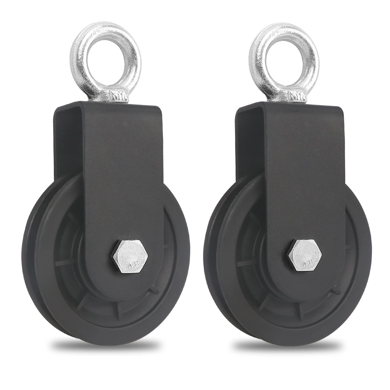 BlingBin Umlenkrolle 2 Stück 90mm Seilrolle mit U Haltebügel, Flaschenzug, Drahtseilrolle, (1er Set, 2 St., Block Umlenkrollen, Tragkraft 160 kg), für Seile DIY Gym Fitnessgeräte Kabelmaschine Drahtseilrolle