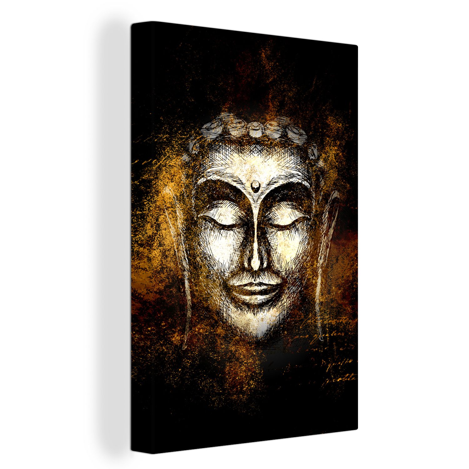 OneMillionCanvasses® Leinwandbild Buddha - Kopf - Schwarz, (1 St), Leinwandbild fertig bespannt inkl. Zackenaufhänger, Gemälde, 20x30 cm