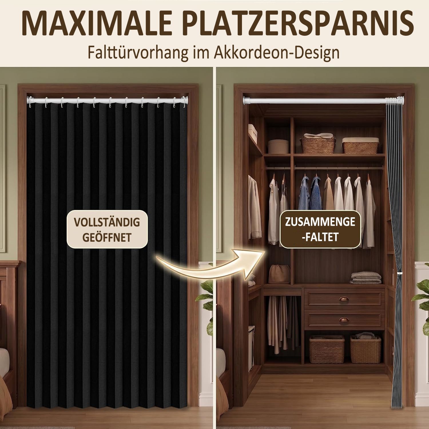 Zyronn Türvorhang Plissierter Verdunkelungs-Türvorhang, Sichtschutzvorhang für Eingänge, Halbtransparenter Raumteiler-Vorhang für Schlafzimmer und Wohnzimmer – Bild 3 von 5