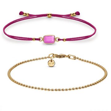 iz-el Armband Schmuckset Armband Gold - Chalcedon Bordeaux Kugelarmband, 925 Sterling Silber