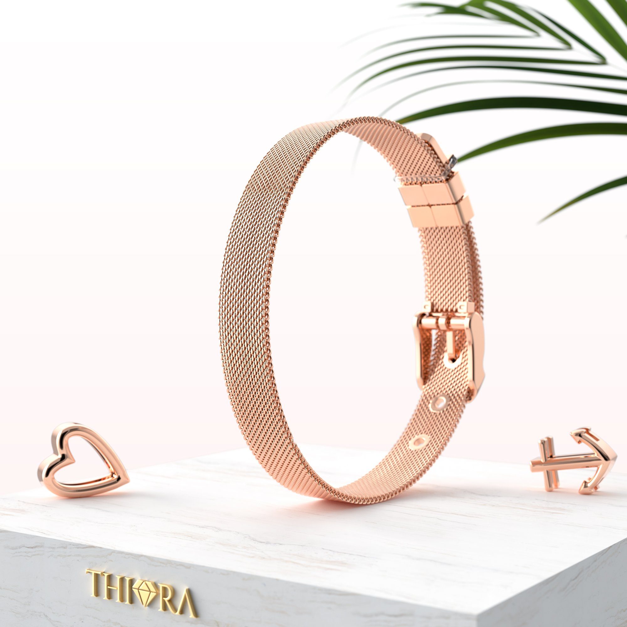 THIORA Charm-Armband Set Charmband Collection (Mesh Armband mit Charms, inkl. der im Hauptbild gezeigten Charms), Armband Set mit Anhängern