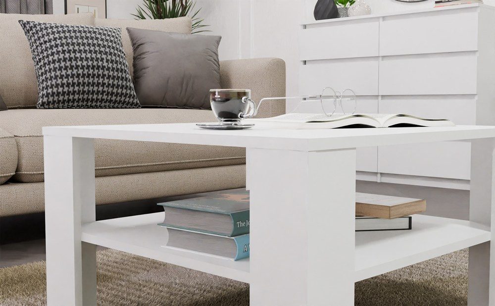 ibonto Couchtisch Couchtisch quadratisch 68 x 68 cm, Wohnzimmertisch mit Ablage (1-teilig), Mit Ablage unter der Tischplatte