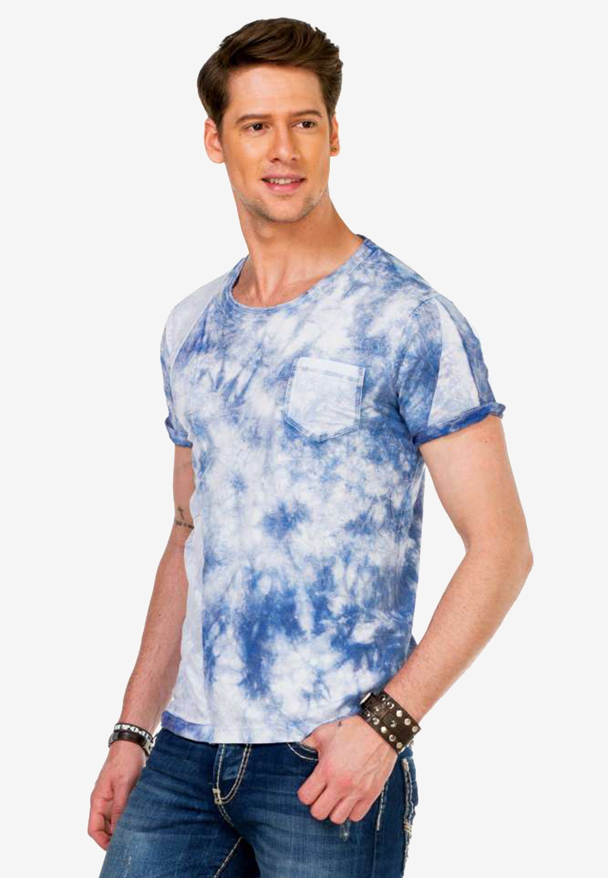 Cipo & Baxx T-Shirt hellblau Waschung Batik mit