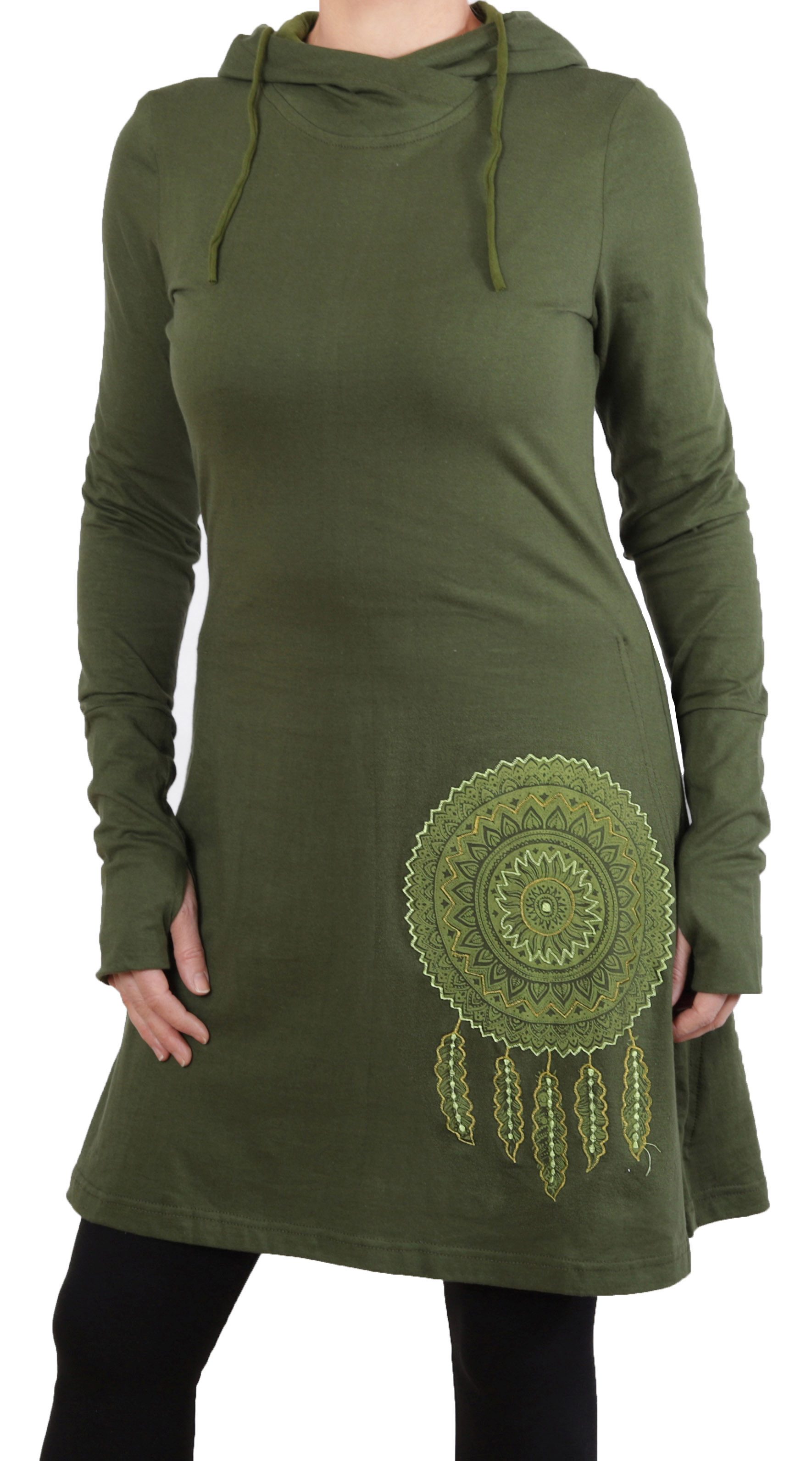 PUREWONDER A-Linien-Kleid Kleid A-Linie aus Jersey mit Kapuze Hoodie dr41 Grün M Jersey