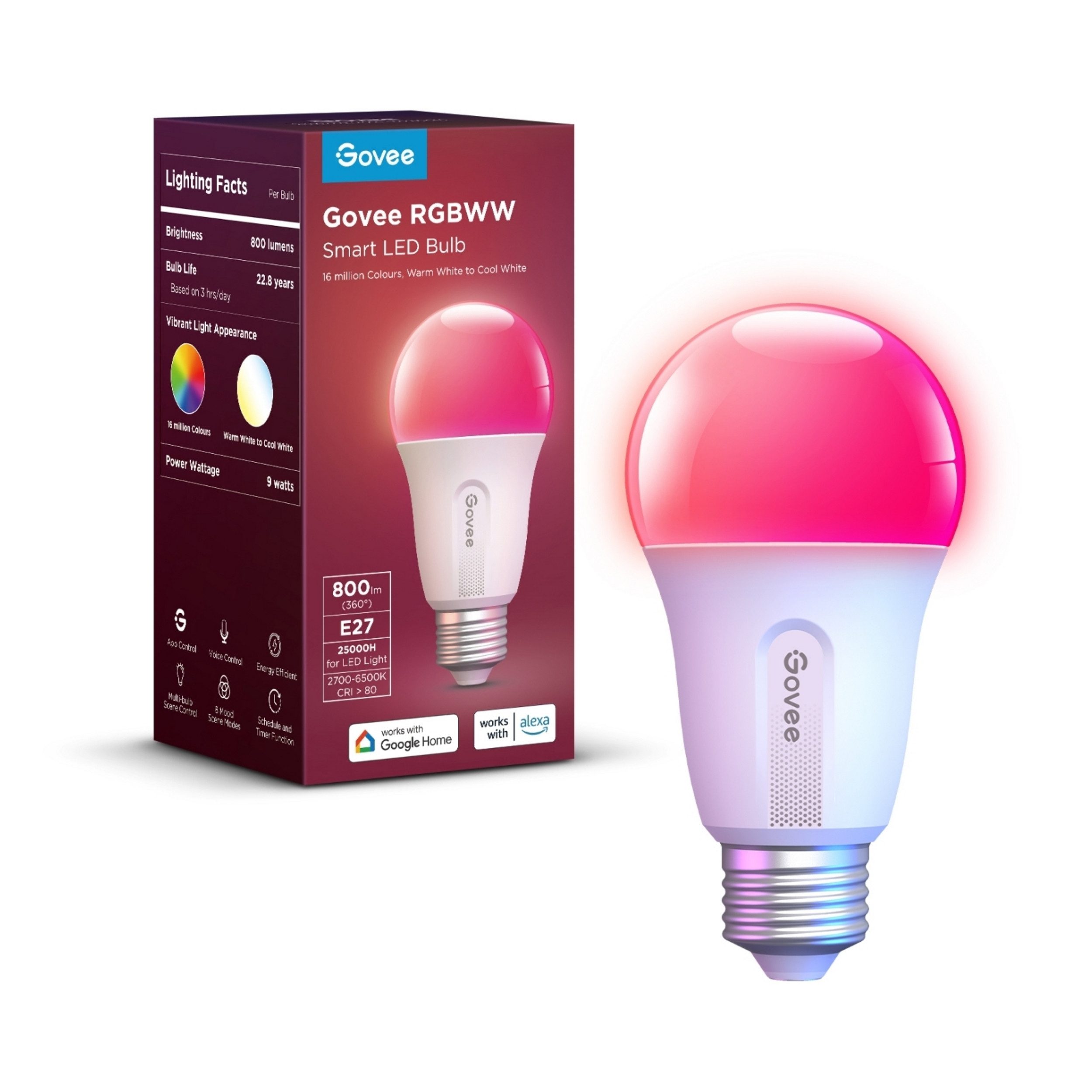 Govee LED-Leuchtmittel Govee RGBWW Smart LED Bulb (1 Pack) E27