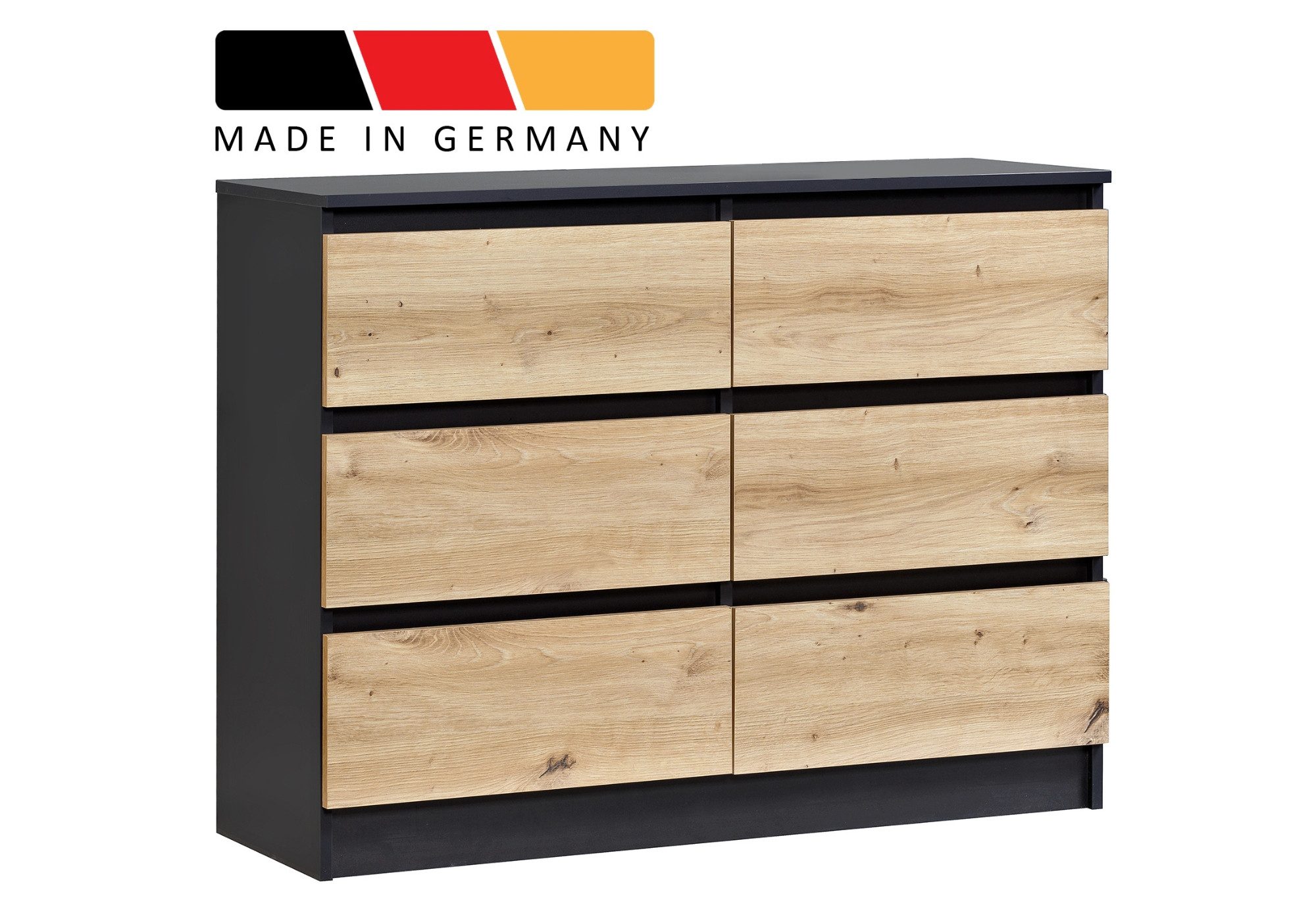 Home Collective Kommode mit 6 Schubladen 95, 120, 140 cm breit Holz Schrank (Highboard Anrichte Schlafzimmer Wohnzimmer Flur Büro Organizer), Kommode 100 cm breit Kommode Sideboard, Anthrazit Artisan-Eiche