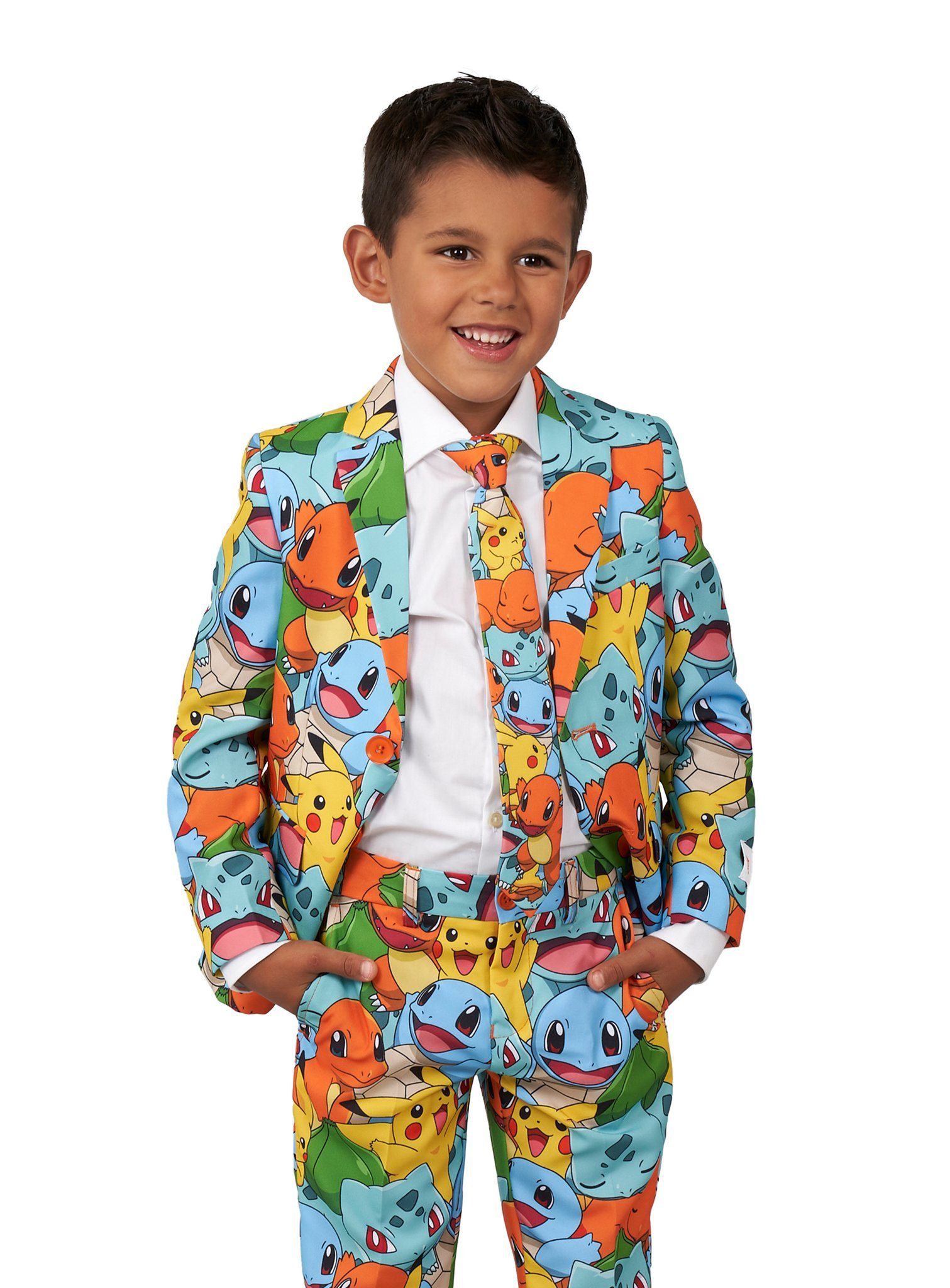 Opposuits Partyanzug Boys Pokémon - Kostüm Anzug für Karneval Halloween, Knallbunter Pokémon-Anzug mit Pikachu & Co.