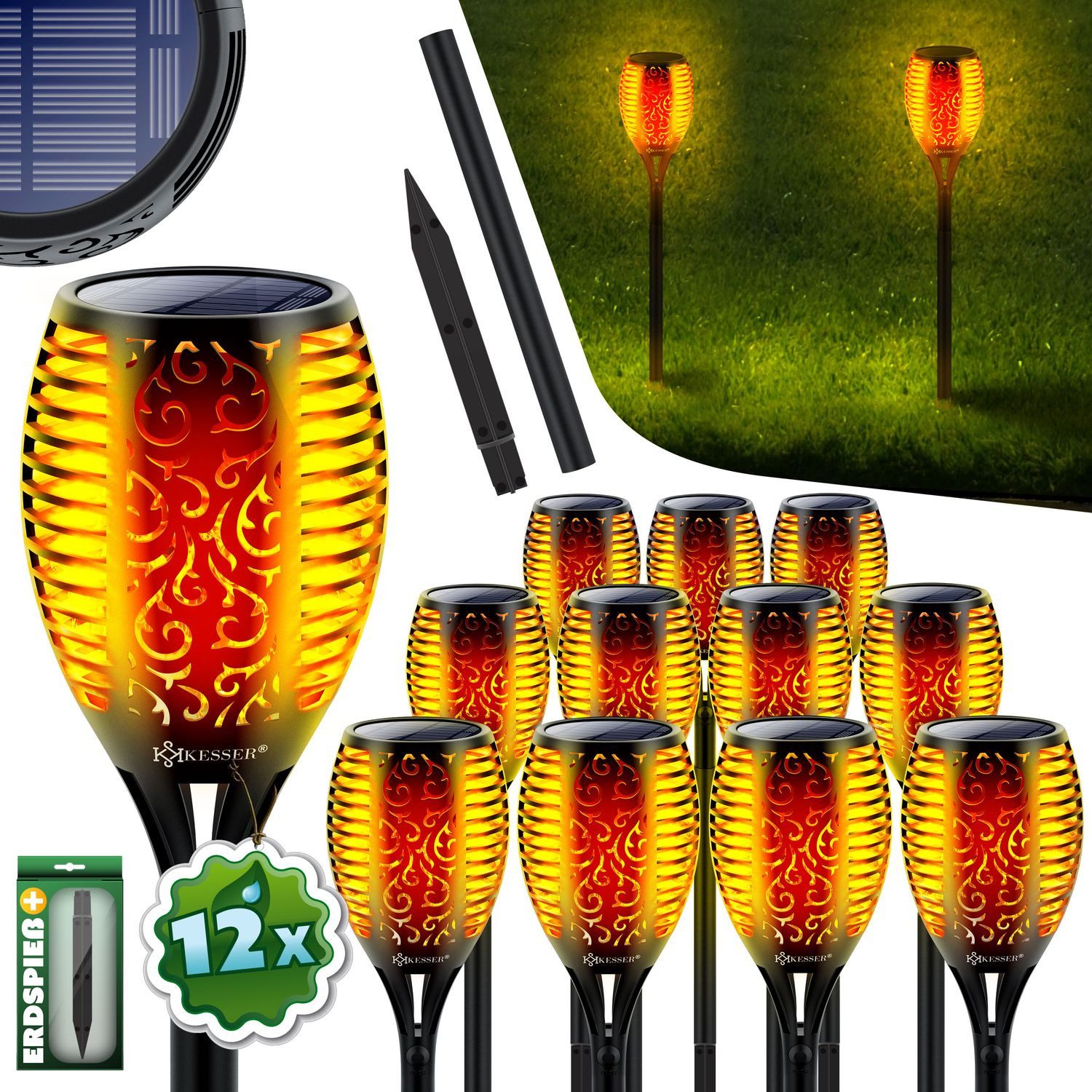 KESSER LED Gartenleuchte, Gartenfackel Solar Set Solarleuchten Flamme mit W günstig online kaufen