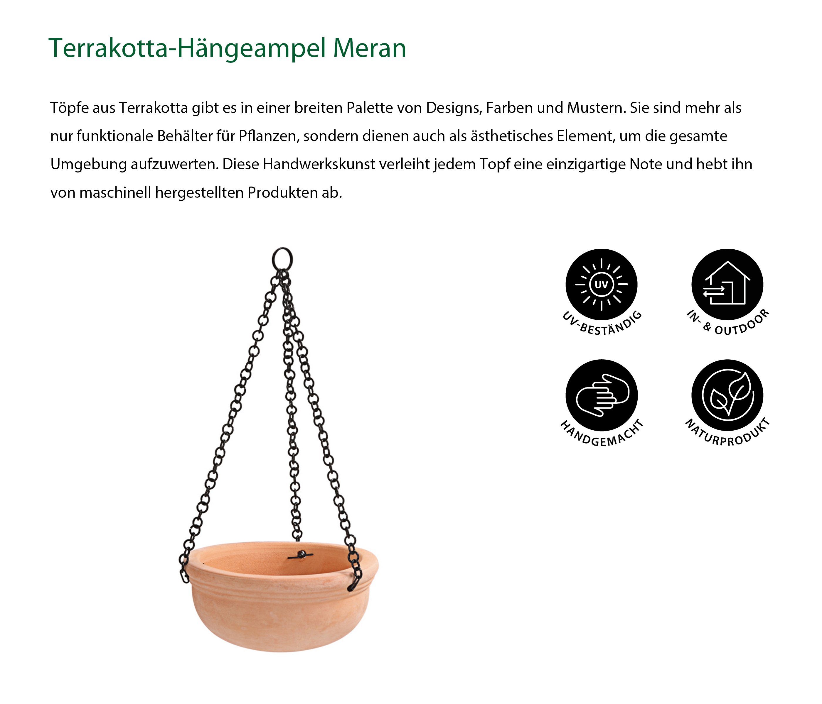 Dehner Blumenampel Hängeampel Meran für Pflanzen, versch. Größen, helles Terrakotta, wetterbeständig, für Innen und Außen