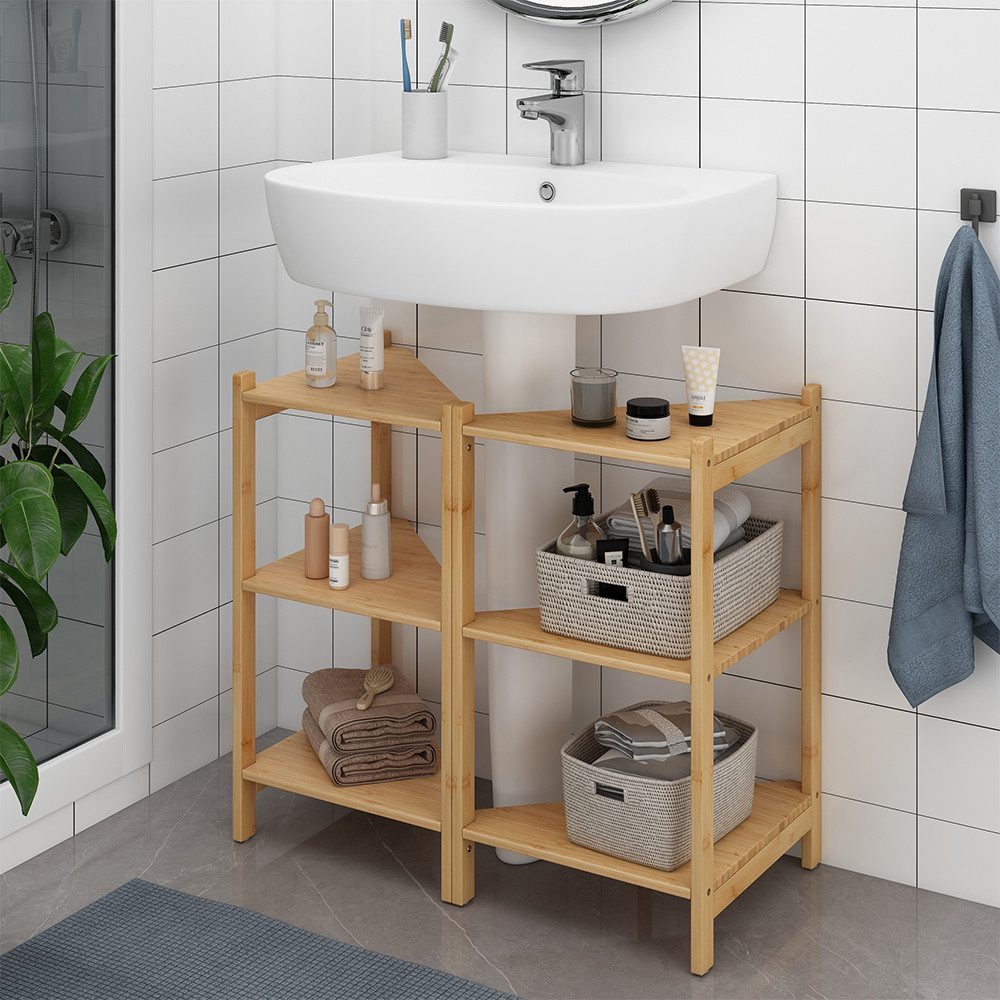 Vicco Waschbeckenunterschrank Zeno, Bambus, 68 x 60.5 cm 2er Set (1-St)