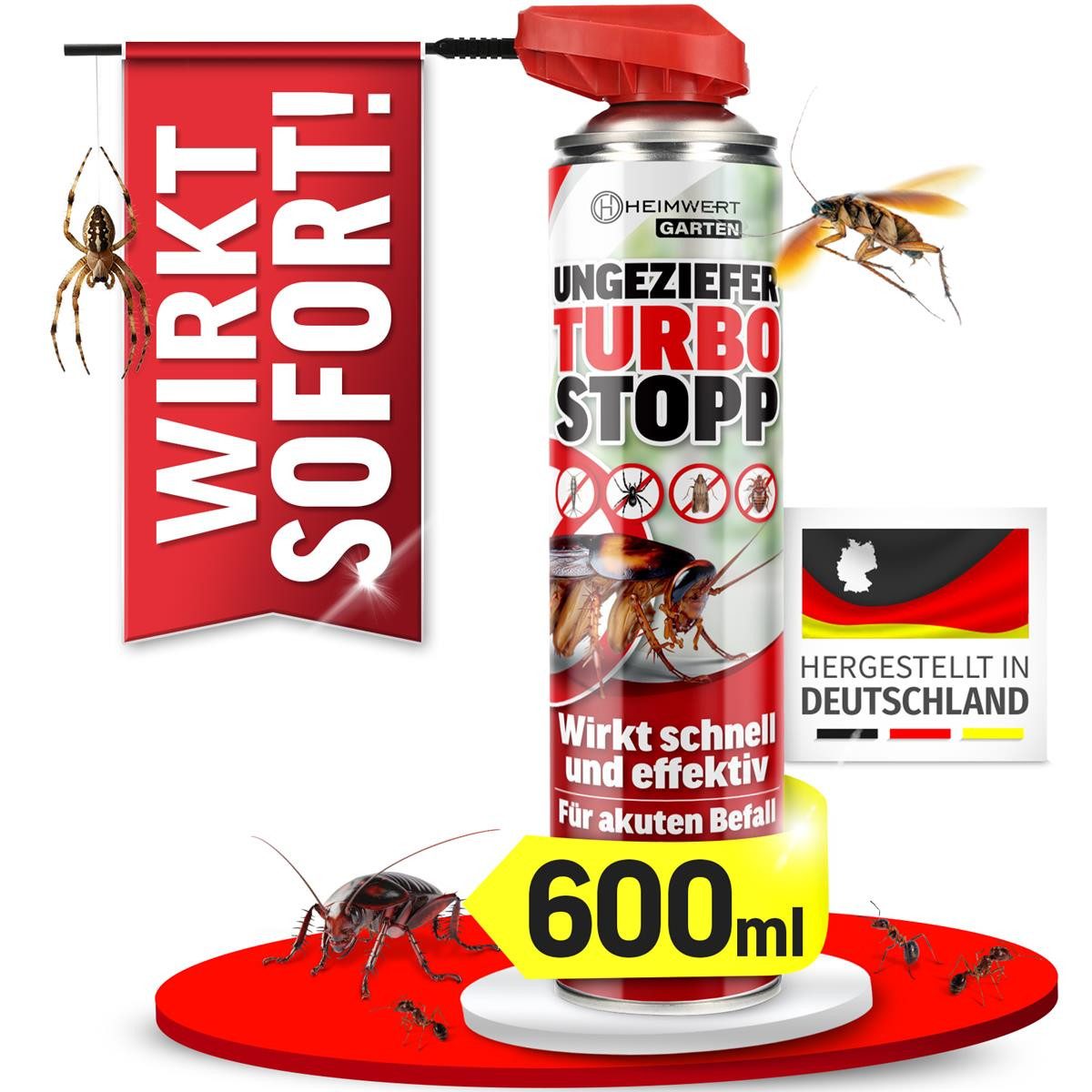 HEIMWERT Insektenspray Insektenspray Ungezieferspray, 600 ml, Akut gegen Ungeziefer – Sofortige Wirkung