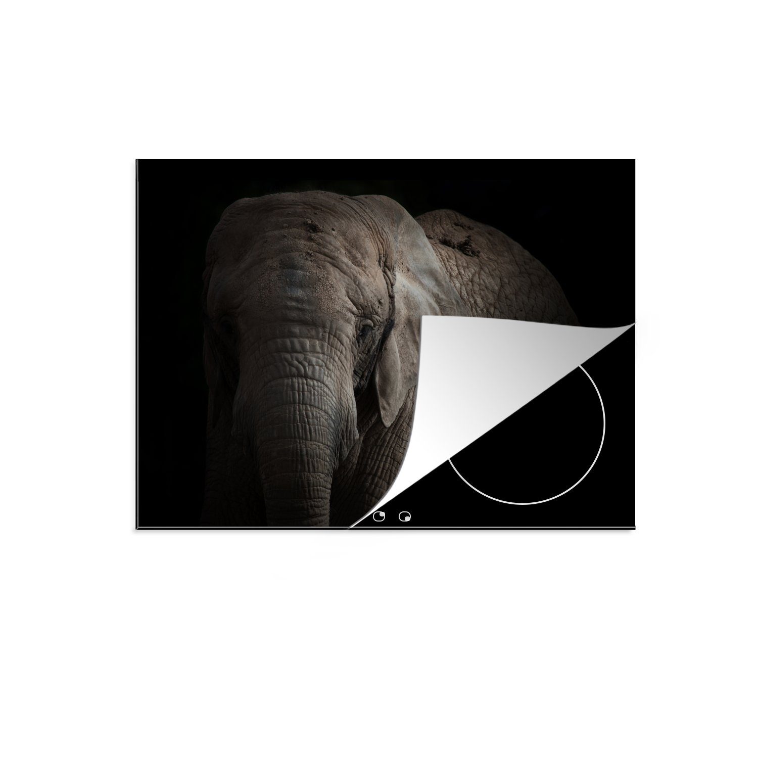 71x52 Porträt tlg), Schwarz, (1 cm, - küche, MuchoWow Elefant Tiere für Schutz - Induktionskochfeld Vinyl, Ceranfeldabdeckung Herdblende-/Abdeckplatte - die