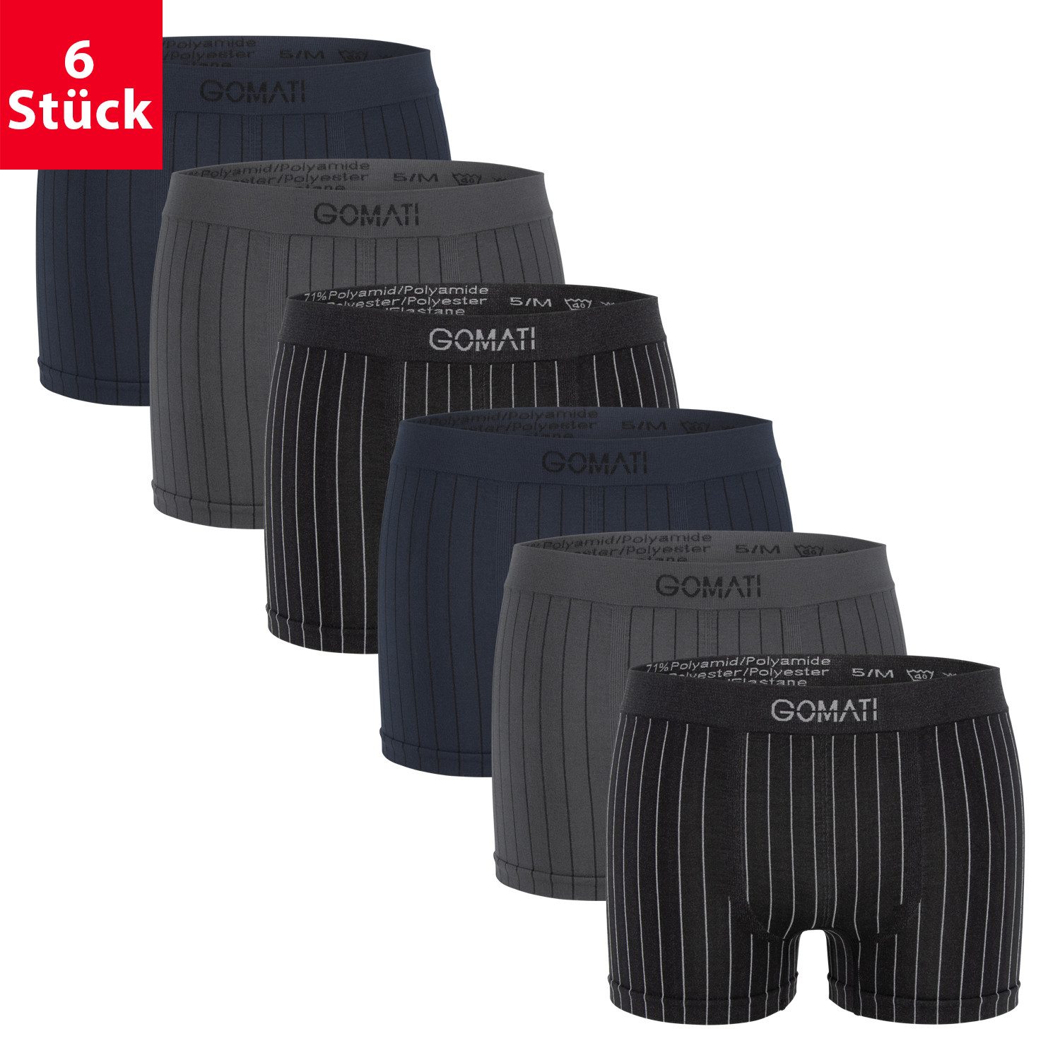 Gomati Boxershorts Herren Seamless Pants (6er Pack) Microfaser-Elasthan Box günstig online kaufen
