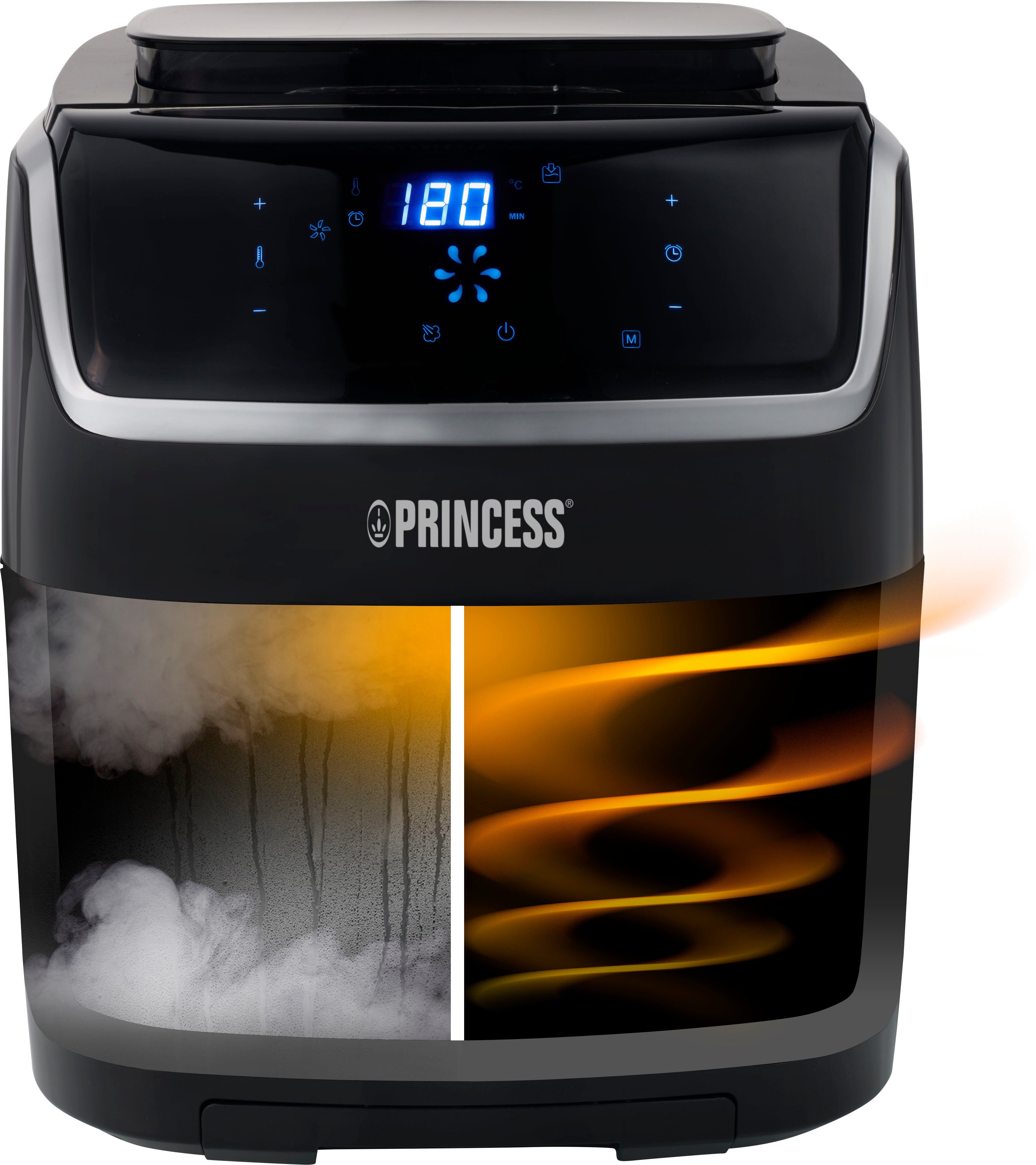 PRINCESS Fritteuse 182080, 1700 W, Dampf-Airfryer, 6,5 l Volumen, 8 Programme, inkl. kleinem Kochbuch