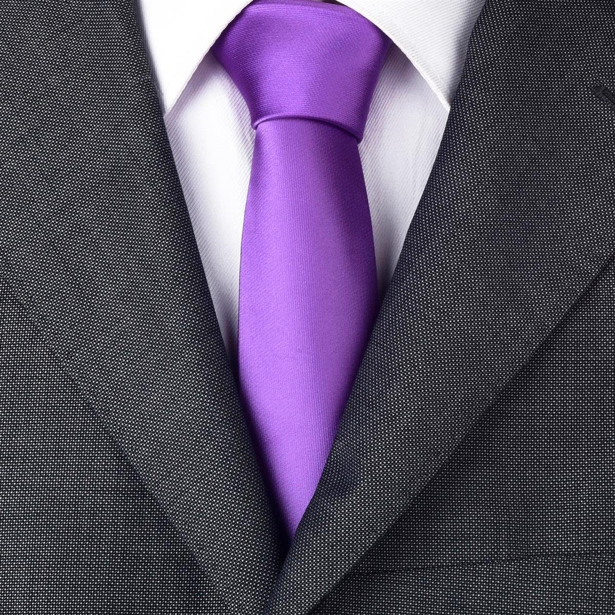 oder Krawatte Büro zeitlos Krawatte) (Packung, 7 klassischer Seidenlook, Schnitt, cm 1x flieder 1-St., breit festliche Veranstaltungen Krawatte für DonDon