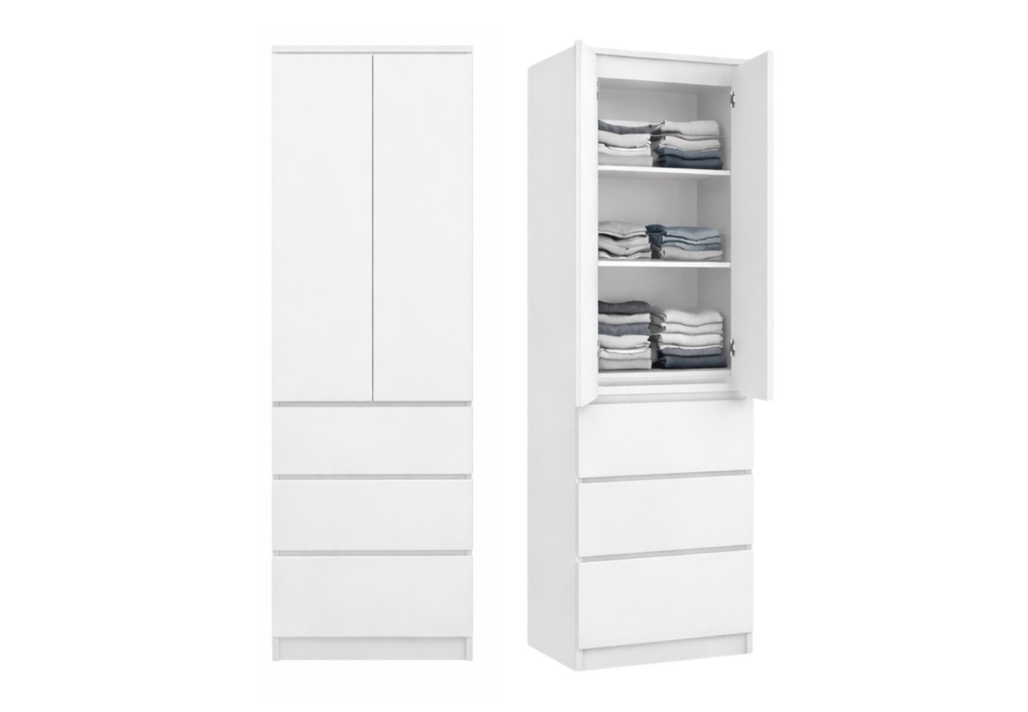 Home Collective Kleiderschrank Garderobenschrank Mehrzweckschrank Schrank platzsparend & vielseitig (50x40x180,5 cm (BxTxH), ideal für Schlafzimmer Flur & Arbeitszimmer) mit 2 Türig 3 Einlegeböden & 3 Schubladen in weiß