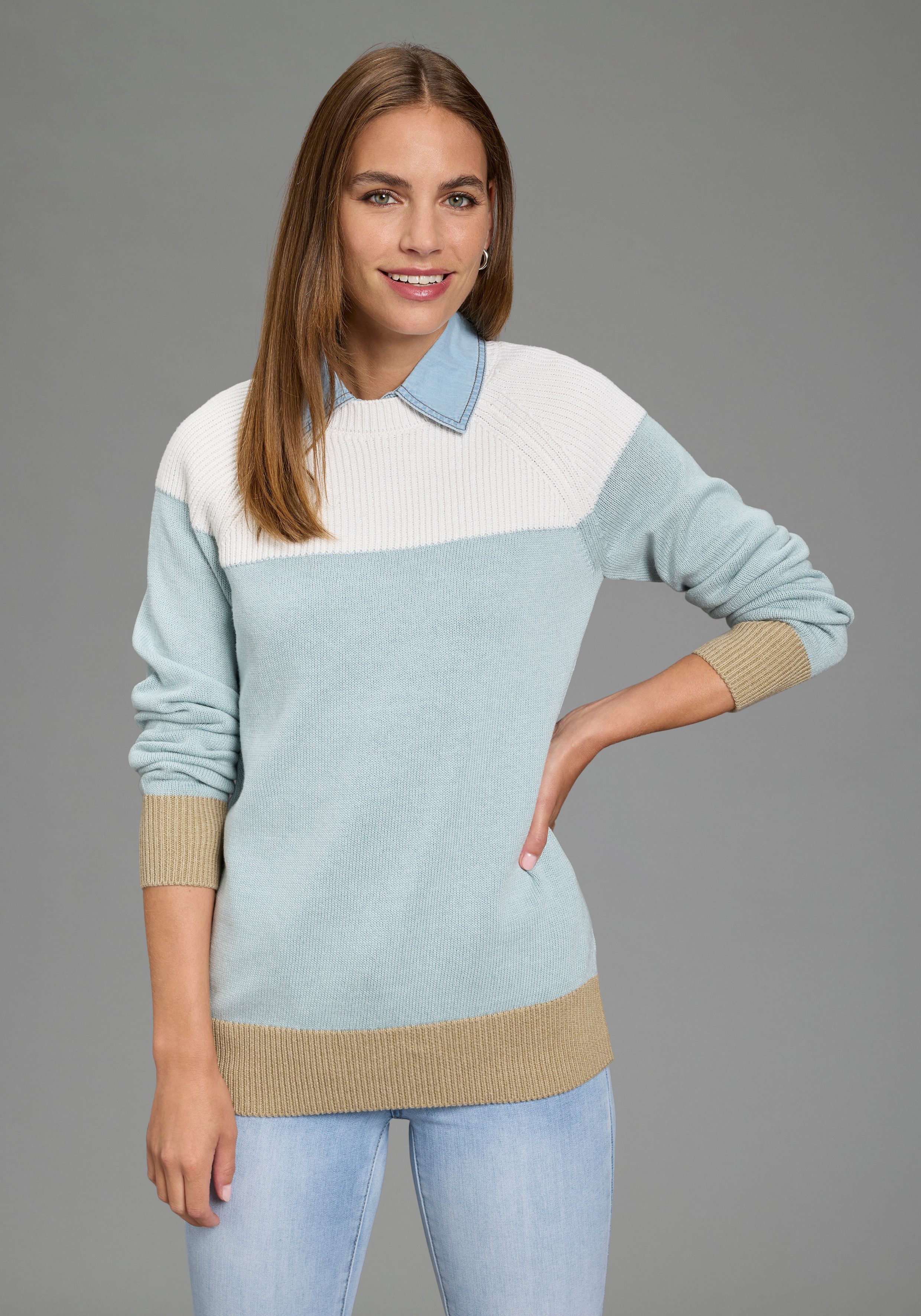 Boysen's Strickpullover in modischem Strick-Mix und Streifendesign