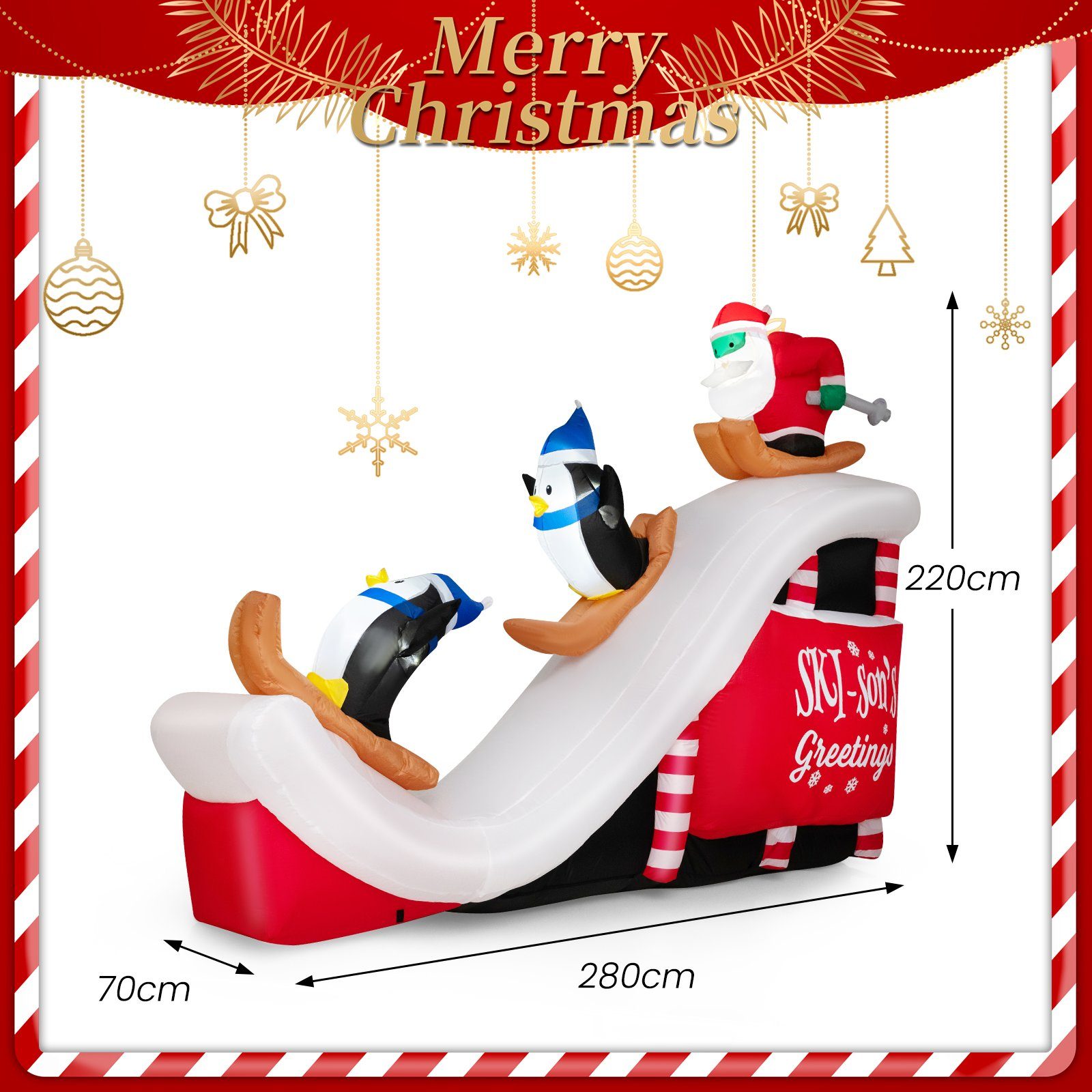 COSTWAY Weihnachtsmann, mit Skifahrenden Pinguinen, cm 220 aufblasbar