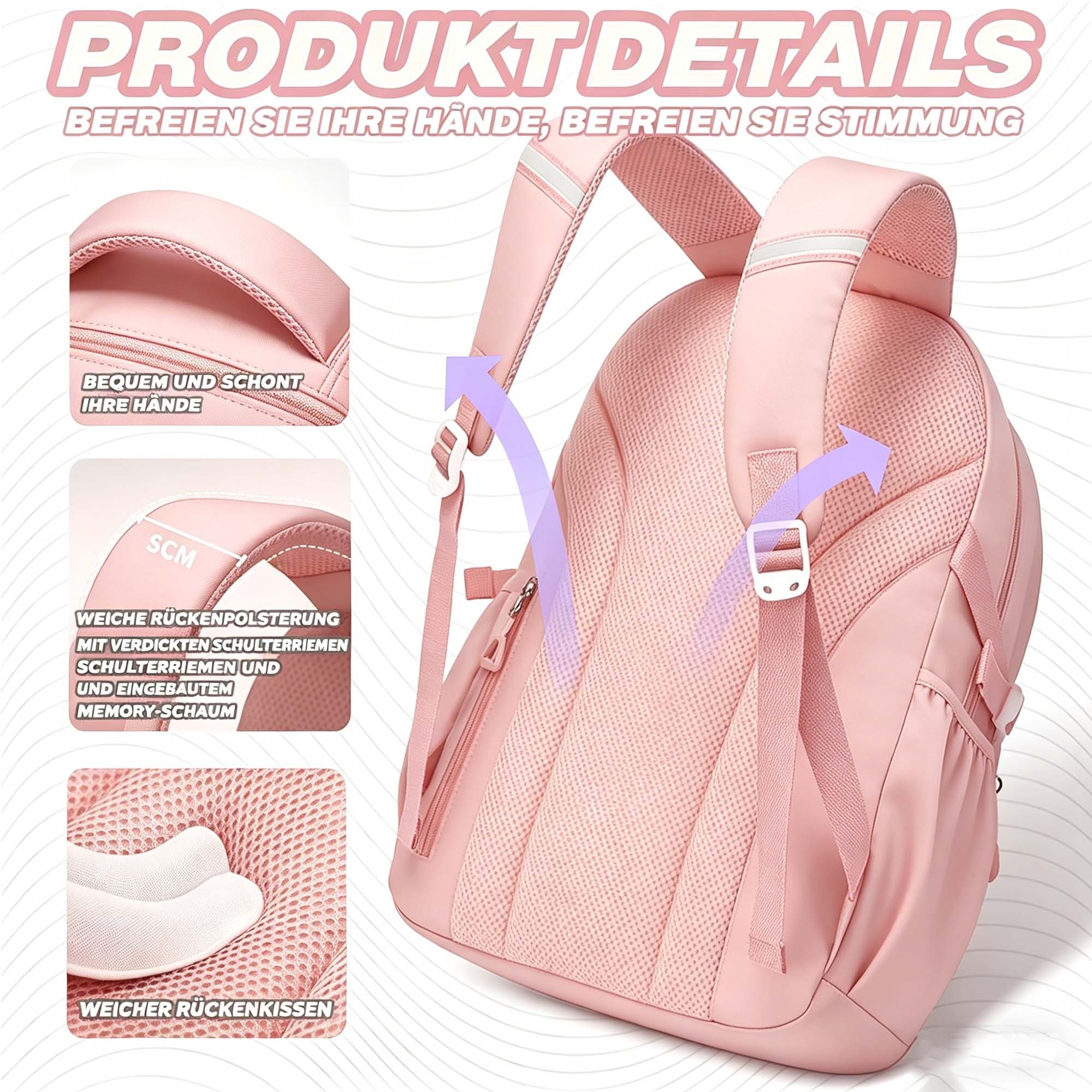 MOPUEA Schulrucksack Schulrucksack 3-teilig Set reflektierend große Kapazität ergonomisch (3-teiliges Set, löst Problem fehlender passender Zubehörteile, Rucksack, Tasche, Mäppchen für organisierten Alltag), Wasserabweisend, bequem, viel Stauraum, reflektierend