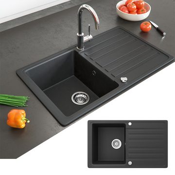 Bergstroem Küchenspüle Verbundspüle Auflage Granitspüle BERGSTROEM Schwarz, rechteckig, 76,5/46 cm, beidseitig montierbar