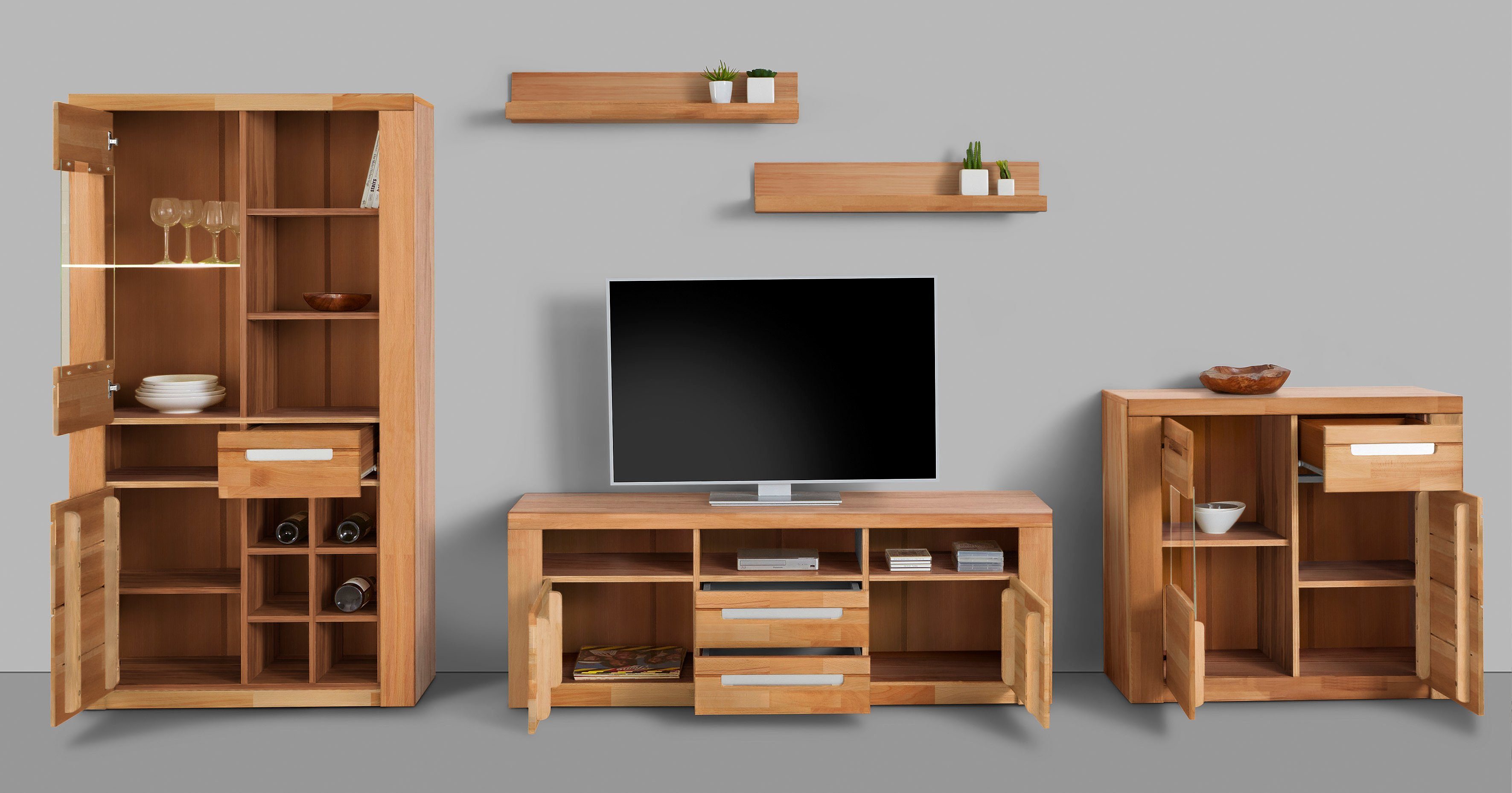 OTTO home Wohnwand Kolding, (Set, 5-St), teilmassives Holz