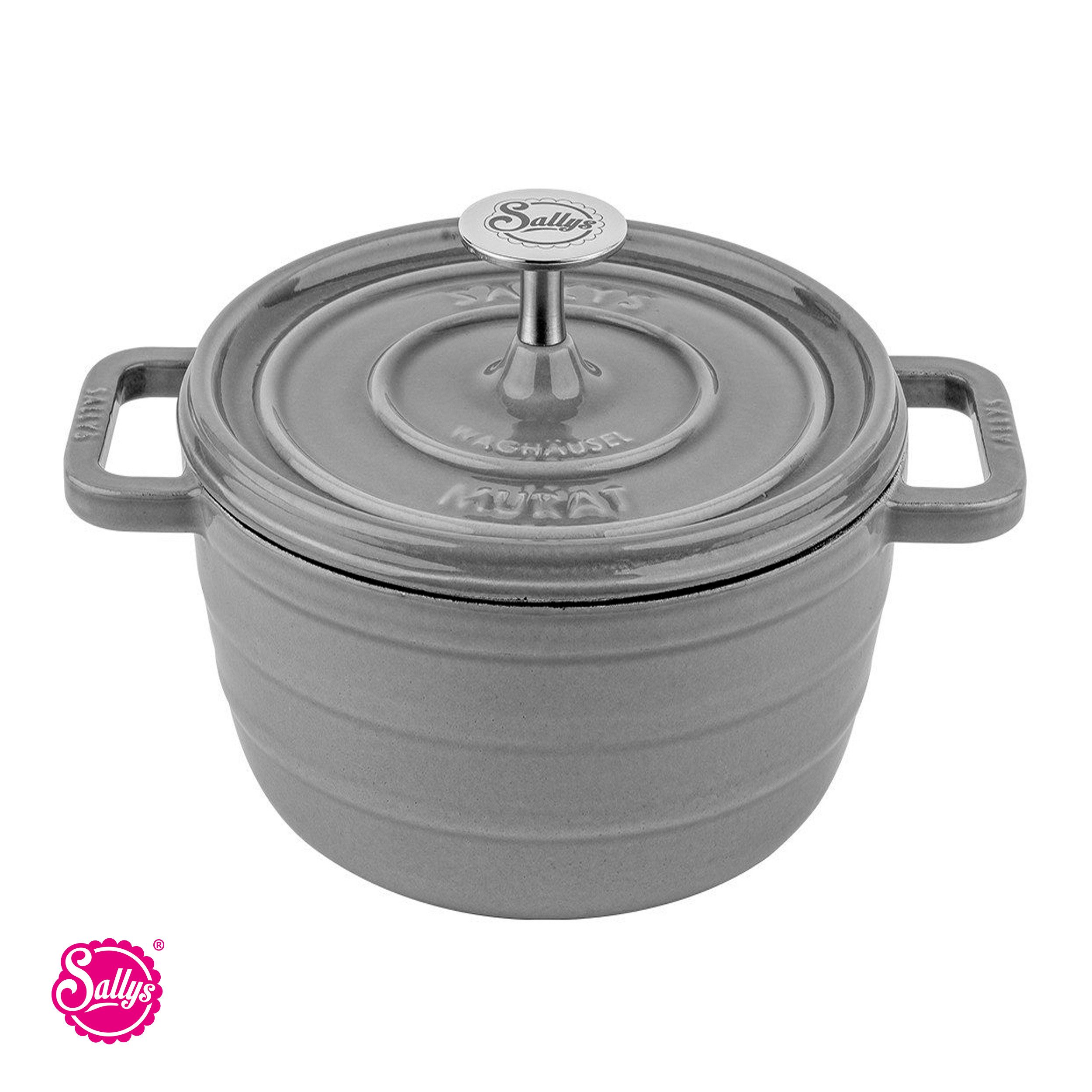 Sallys Bräter Vielseitiger Gusseisentopf Murat, perfekt zum Schmoren & Brotbacken, Vollgusseisen mit hochwertiger Emaille-Beschichtung (inklusive Kochheft, gleichmäßige Wärmeverteilung & ofenfest bis 250 °C), Mittlere Größe – Ø 22 cm / 2,2 l