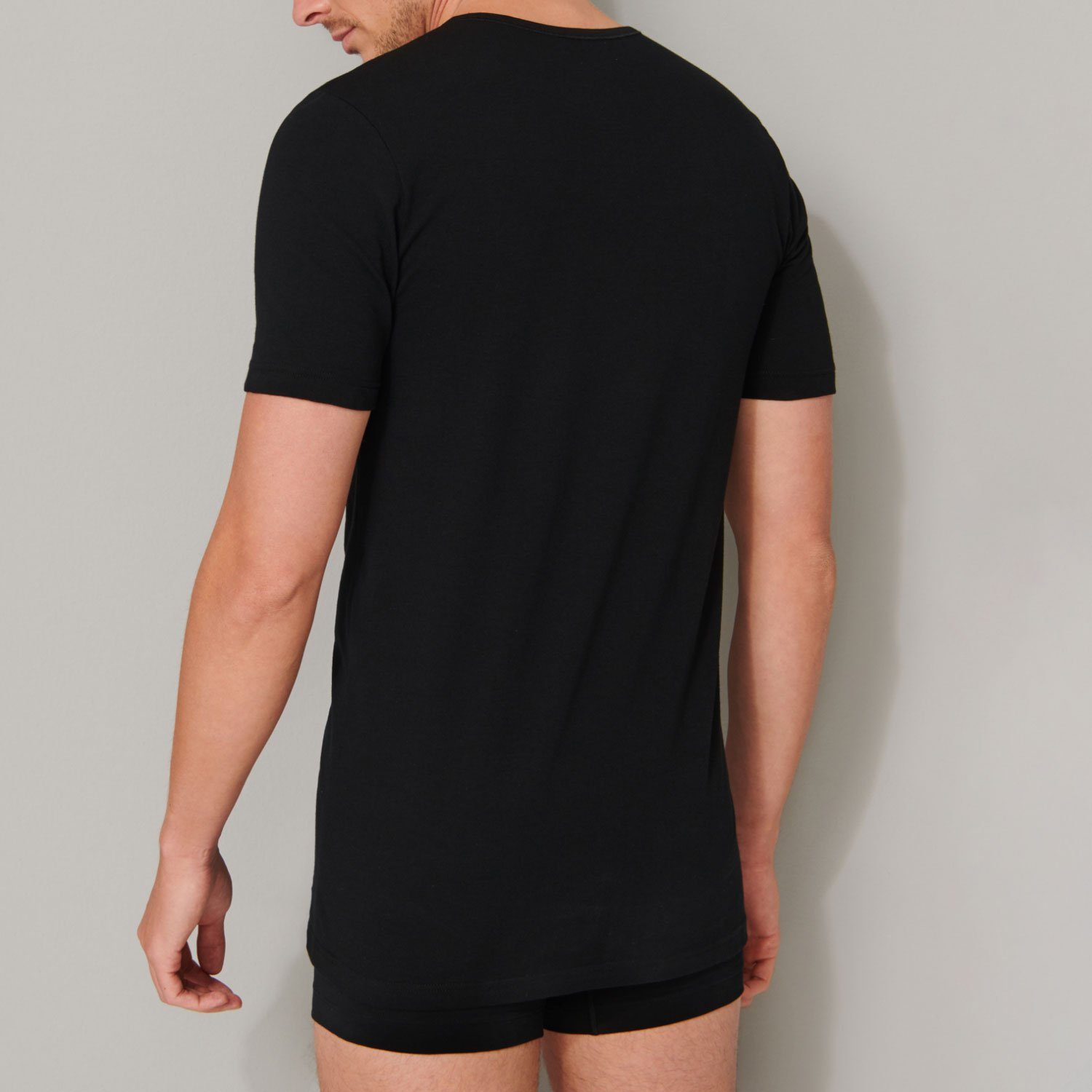 4er Rundhalsausschnitt, Schiesser 95/5 Organic (4-tlg) kurzarm, Cotton Pack T-Shirt im Schwarz