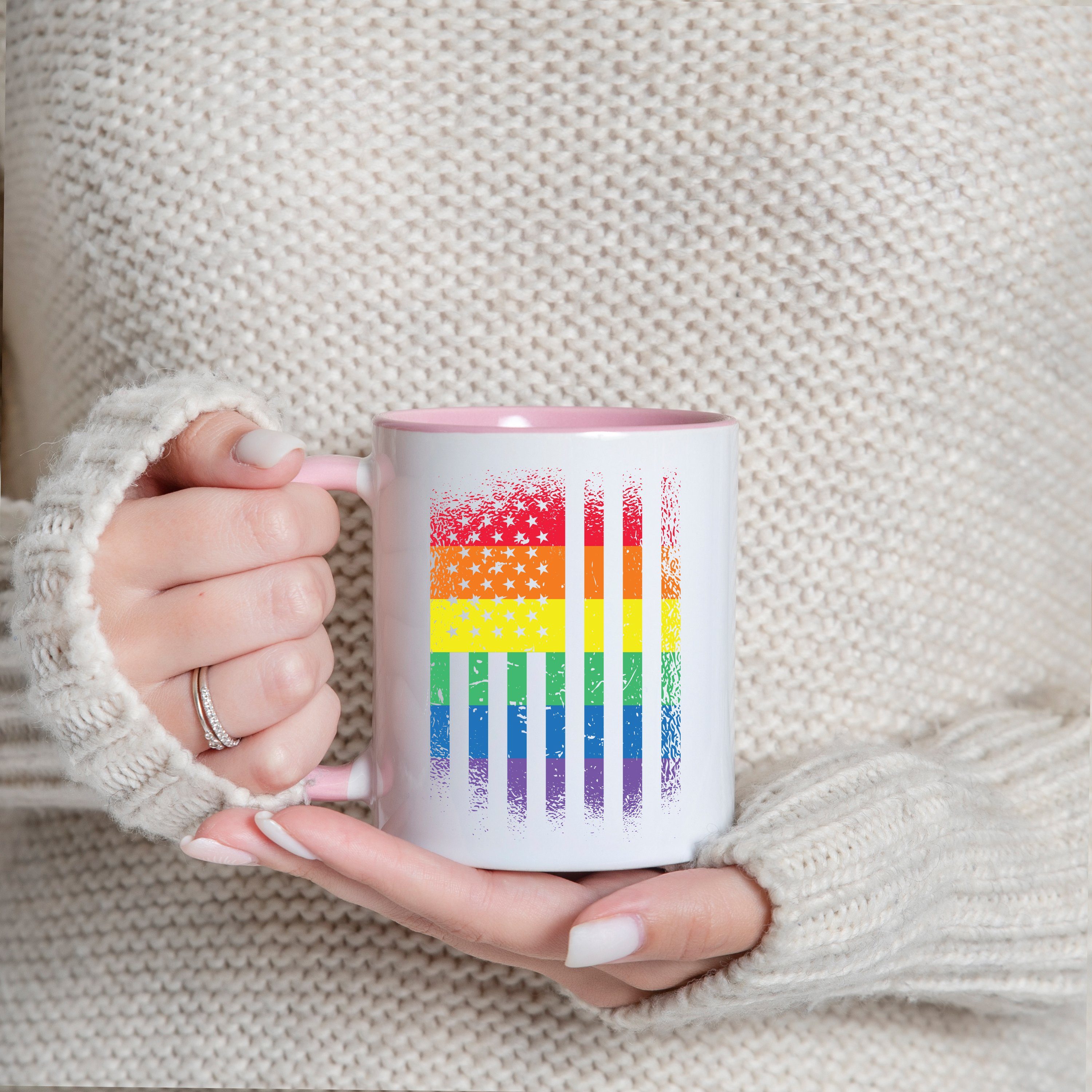Pride Designz Flagge modischem Keramik, mit Tasse Kaffeetasse Print Amerika Weiss/Rosa Youth Geschenk,