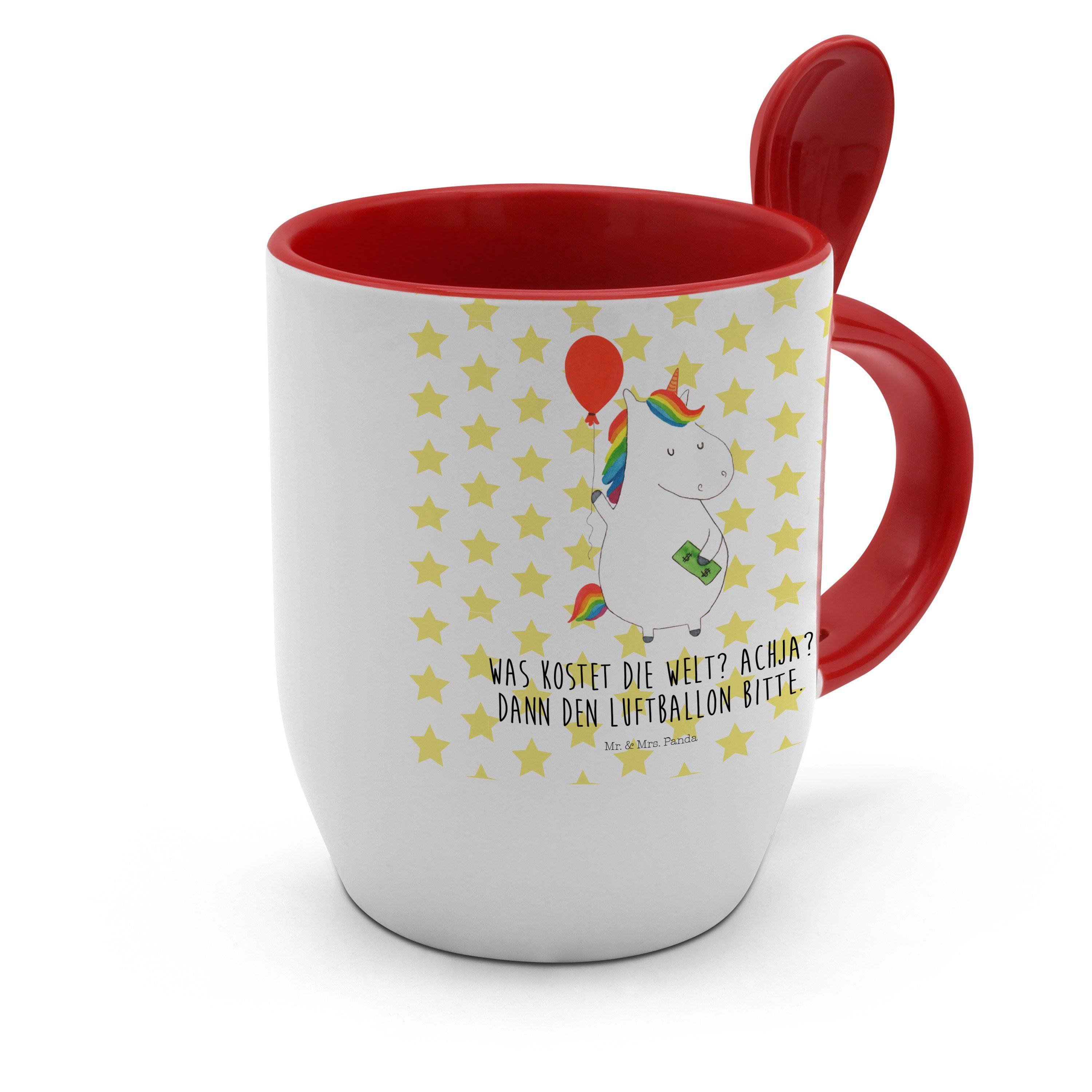m, Keramik & Mrs. Tasse Mr. Einhorn Luftballon Kaffeetasse, - Tasse Geschenk, Panda - Einhörner, Weiß