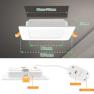 ENUOTEK LED Einbaustrahler 9W LED Einbauleuchten Spots IP54 Bad Decke Lampen Eckig 230V mit Trafo, LED fest integriert, Warmweiß 3000K, Neutralweiß 4000K, Kaltweiß 6000K, LED Deckenleuchte, Hohe Helligkeit